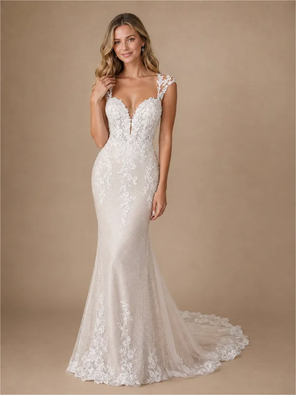ChicSew Sexy V-Neck Mermaid Lace Tulle Sleeveless Maxi Wedding Dress With Train made by ChicSew