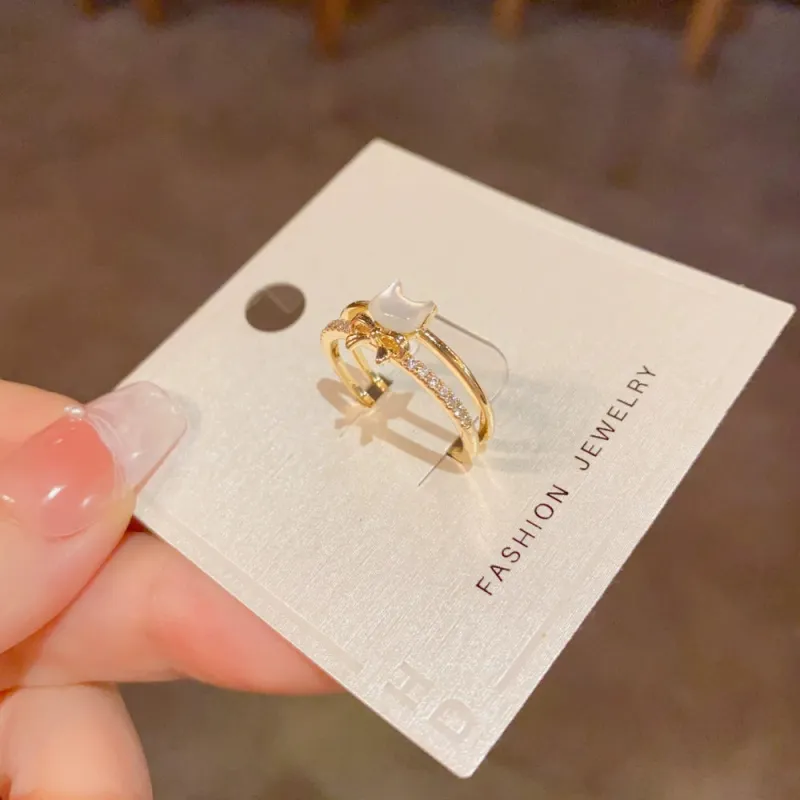 Cute Golden Kitten Bow Double layered Open Ring for Summer made by ChicSew