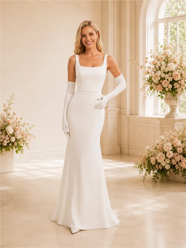 ChicSew Unique Square Neckline Crepe Mermaid Long Wedding Dresses Online made by ChicSew