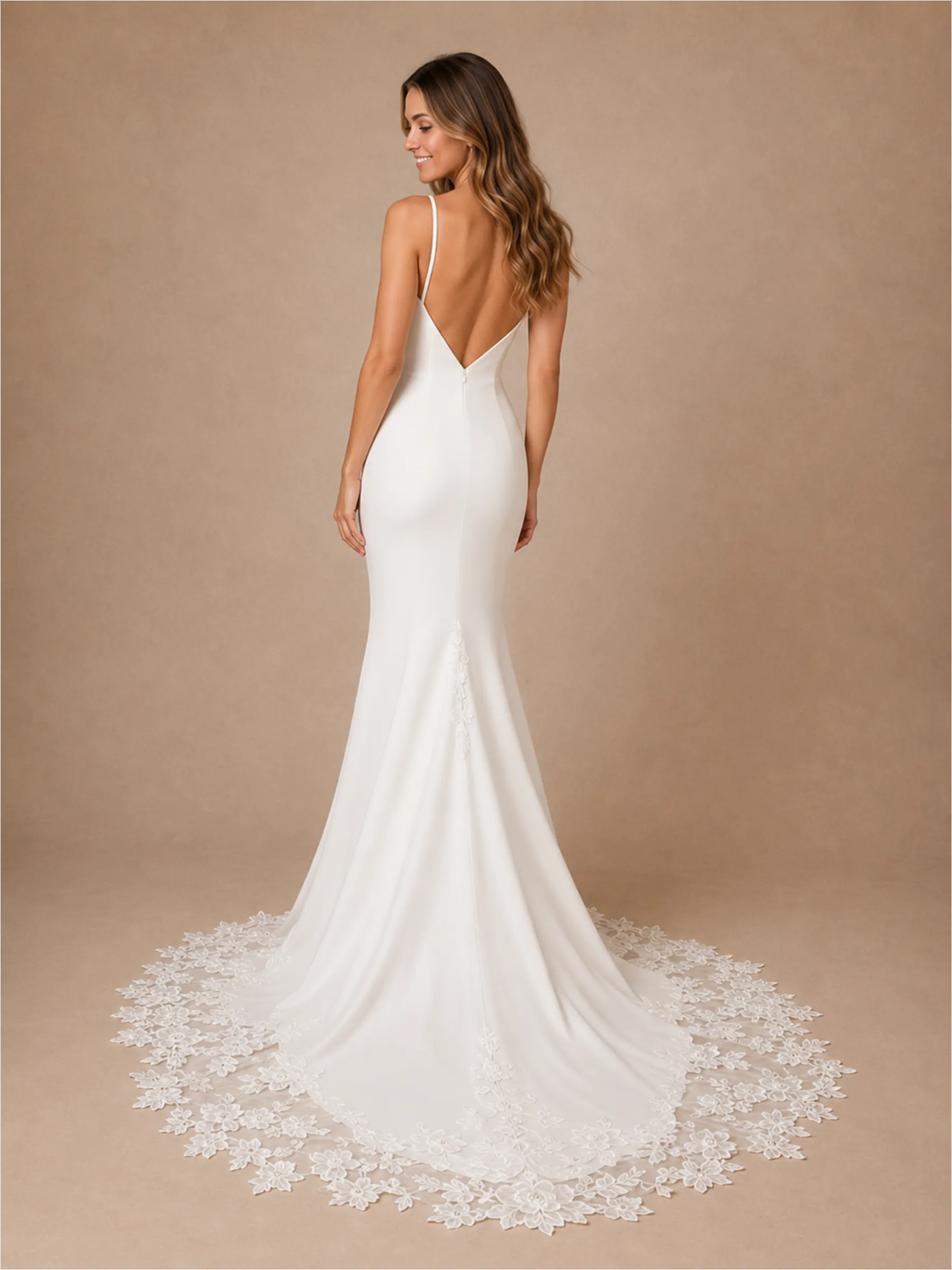 ChicSew Sexy Mermaid Spaghetti Straps Sleeveless Satin Long Wedding Dresses With Lace Train sold by ChicSew product image thumbnail 4