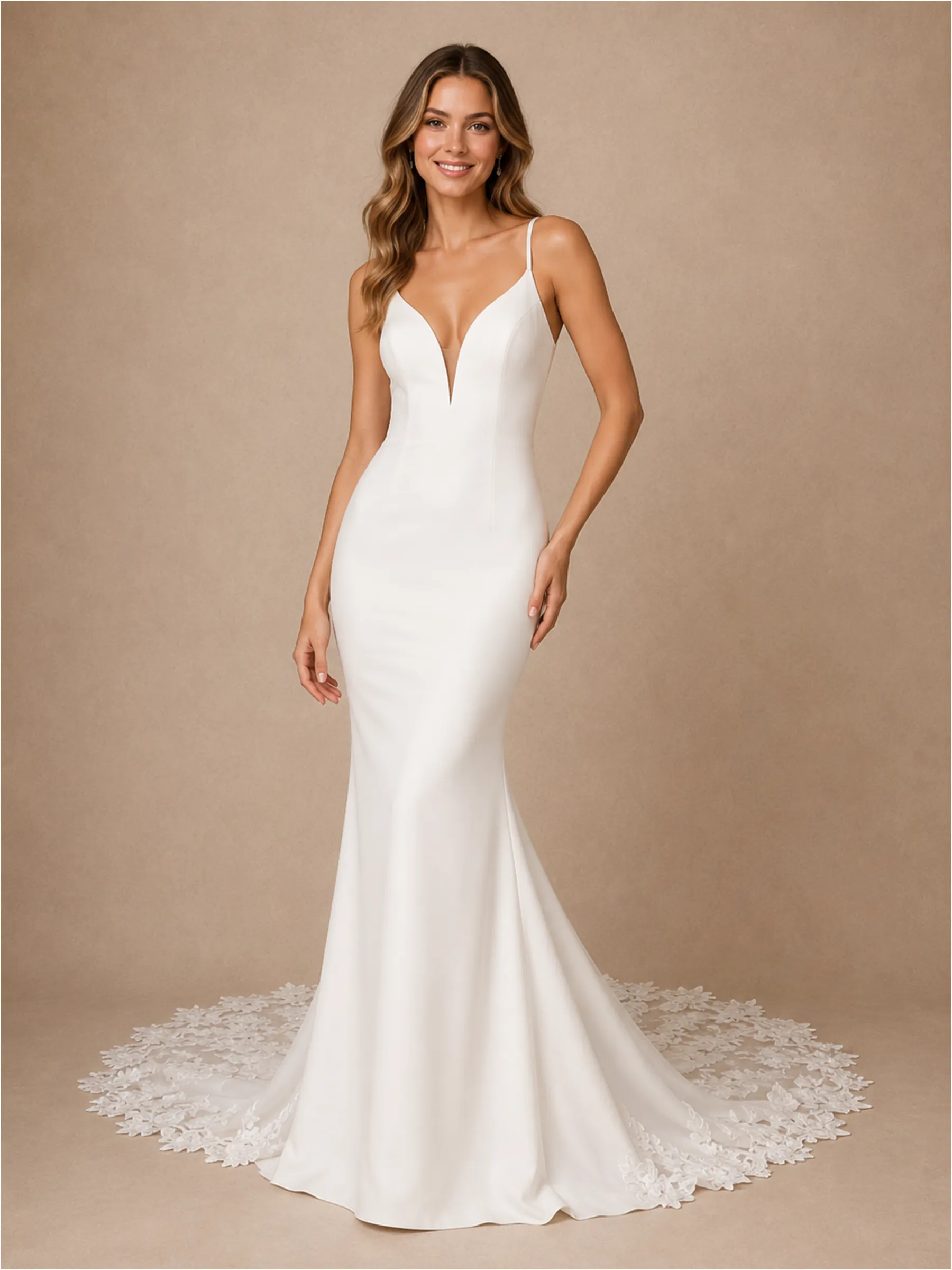 ChicSew Sexy Mermaid Spaghetti Straps Sleeveless Satin Long Wedding Dresses With Lace Train sold by ChicSew