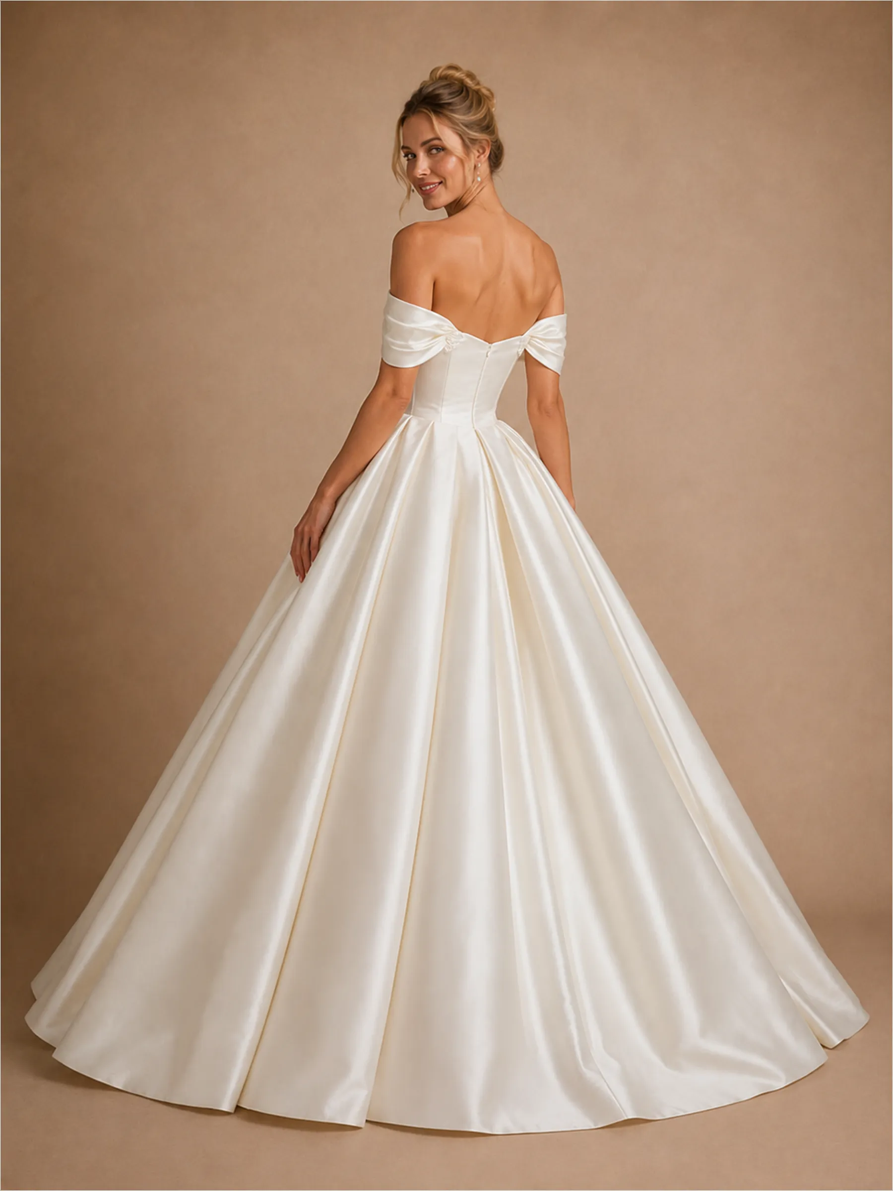 ChicSew Classic Off Shoulder Sleeveless Satin A-Line Floor-Length Wedding Dresses With Beading sold by ChicSew product image thumbnail 4