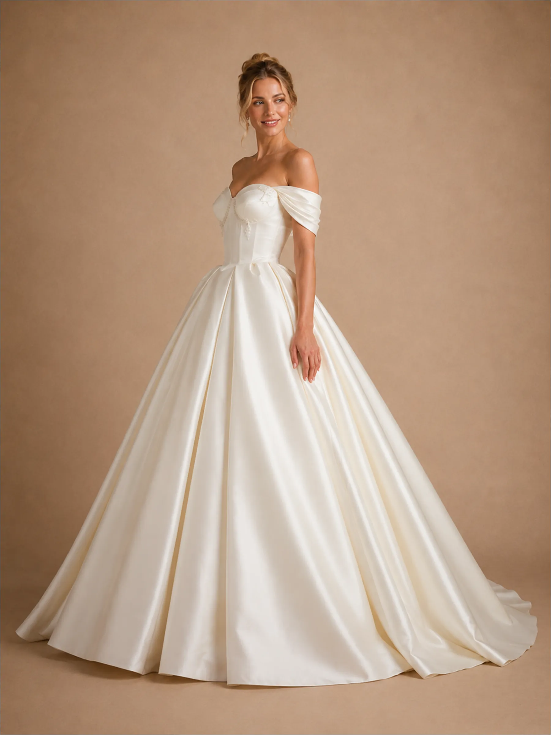 ChicSew Classic Off Shoulder Sleeveless Satin A-Line Floor-Length Wedding Dresses With Beading sold by ChicSew product image thumbnail 3