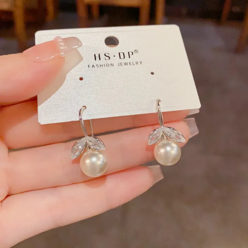 Elegant Silver Zircon Fish Tail Pearl Earrings made by ChicSew