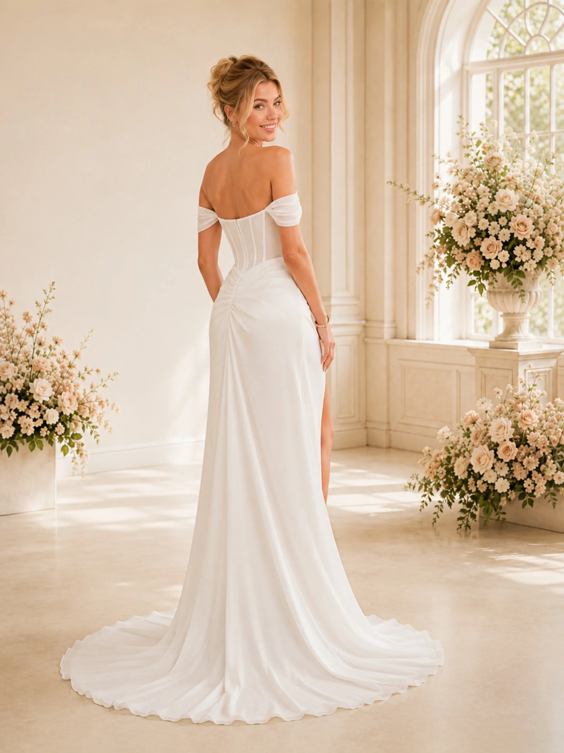 ChicSew Elegant Off Shoulder Boning Mermaid Side Slit Satin Wedding Dresses sold by ChicSew product image thumbnail 4