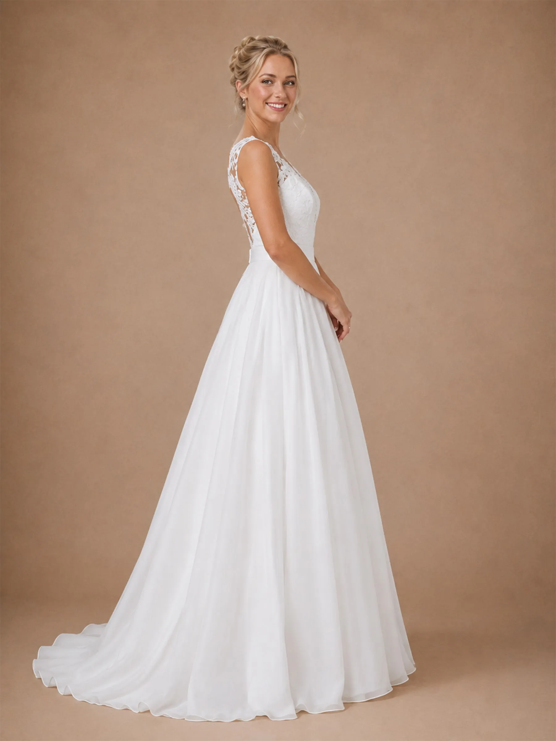 ChicSew Elegant Sleeveless Lace Tulle A-Line V-Neck Long Wedding Dresses sold by ChicSew product image thumbnail 4