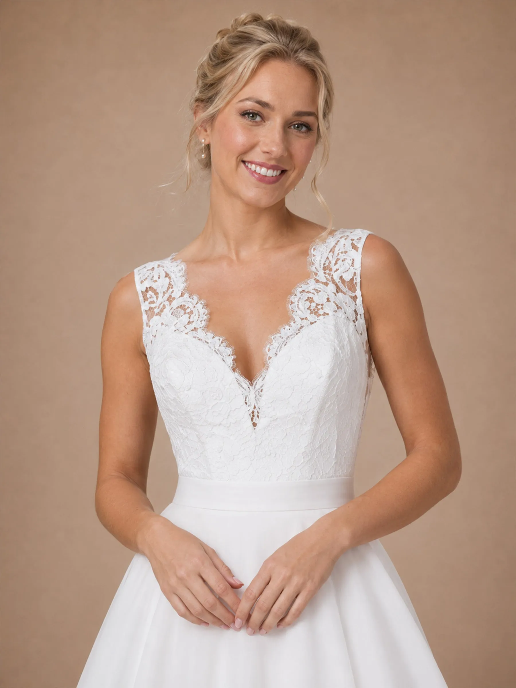 ChicSew Elegant Sleeveless Lace Tulle A-Line V-Neck Long Wedding Dresses sold by ChicSew product image thumbnail 2