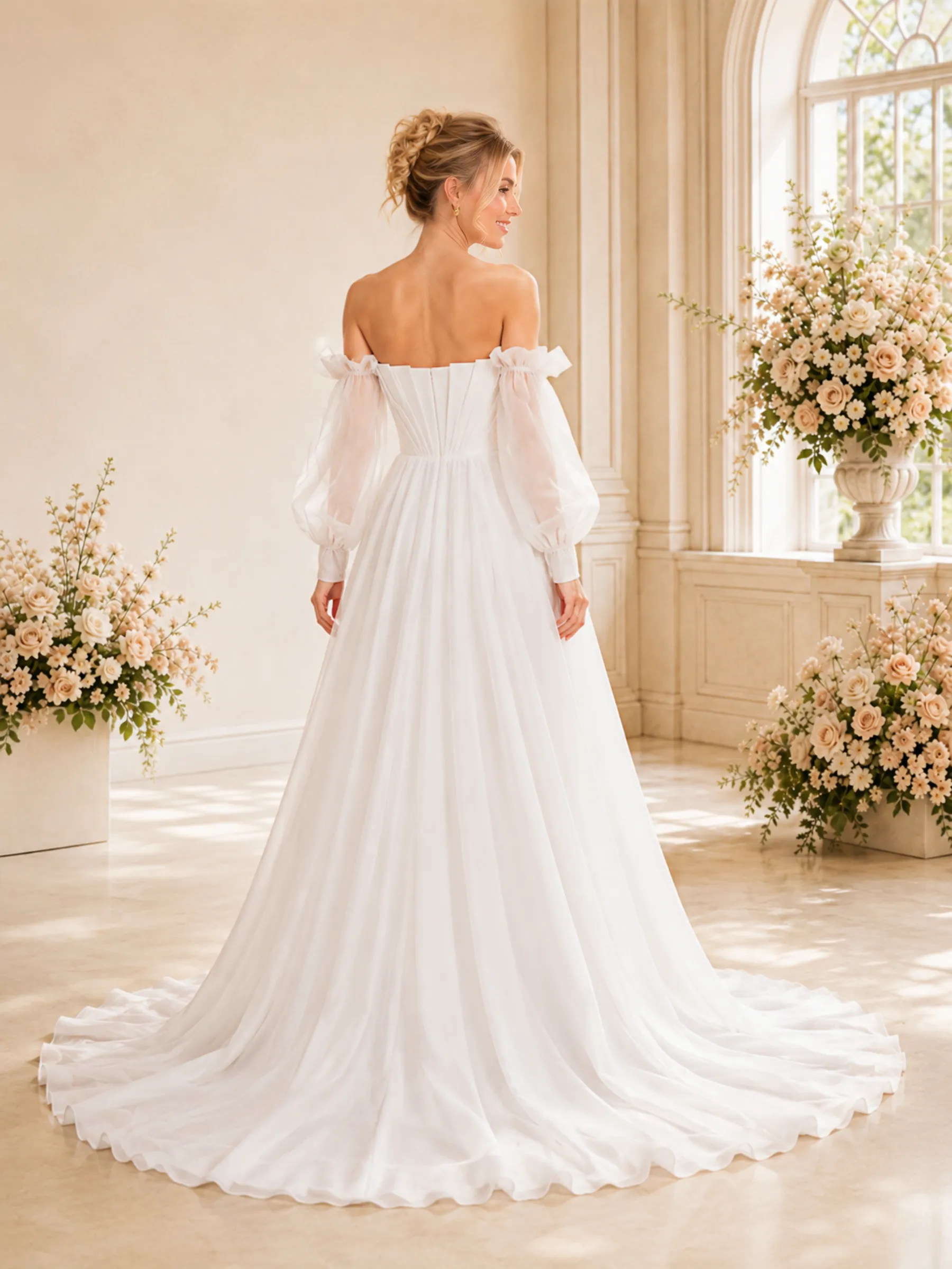 ChicSew Unique Ruching Strapless 3/4 Sleeves A-Line Floor-Length Wedding Dresses sold by ChicSew product image thumbnail 4