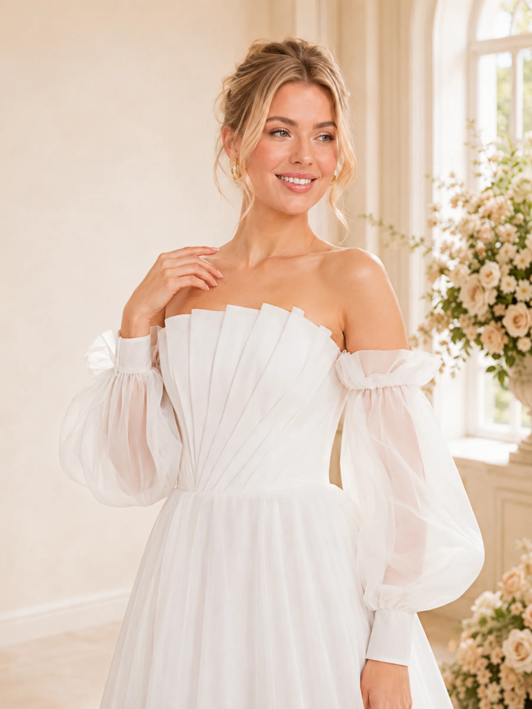 ChicSew Unique Ruching Strapless 3/4 Sleeves A-Line Floor-Length Wedding Dresses sold by ChicSew product image thumbnail 2