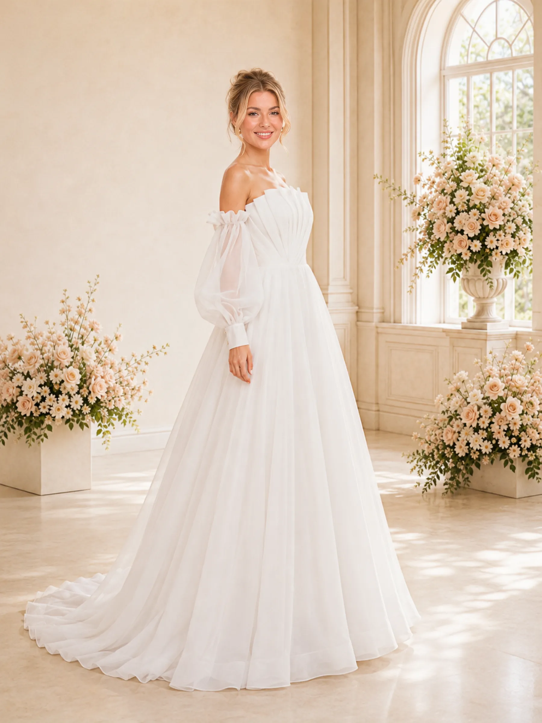 ChicSew Unique Ruching Strapless 3/4 Sleeves A-Line Floor-Length Wedding Dresses sold by ChicSew product image thumbnail 3