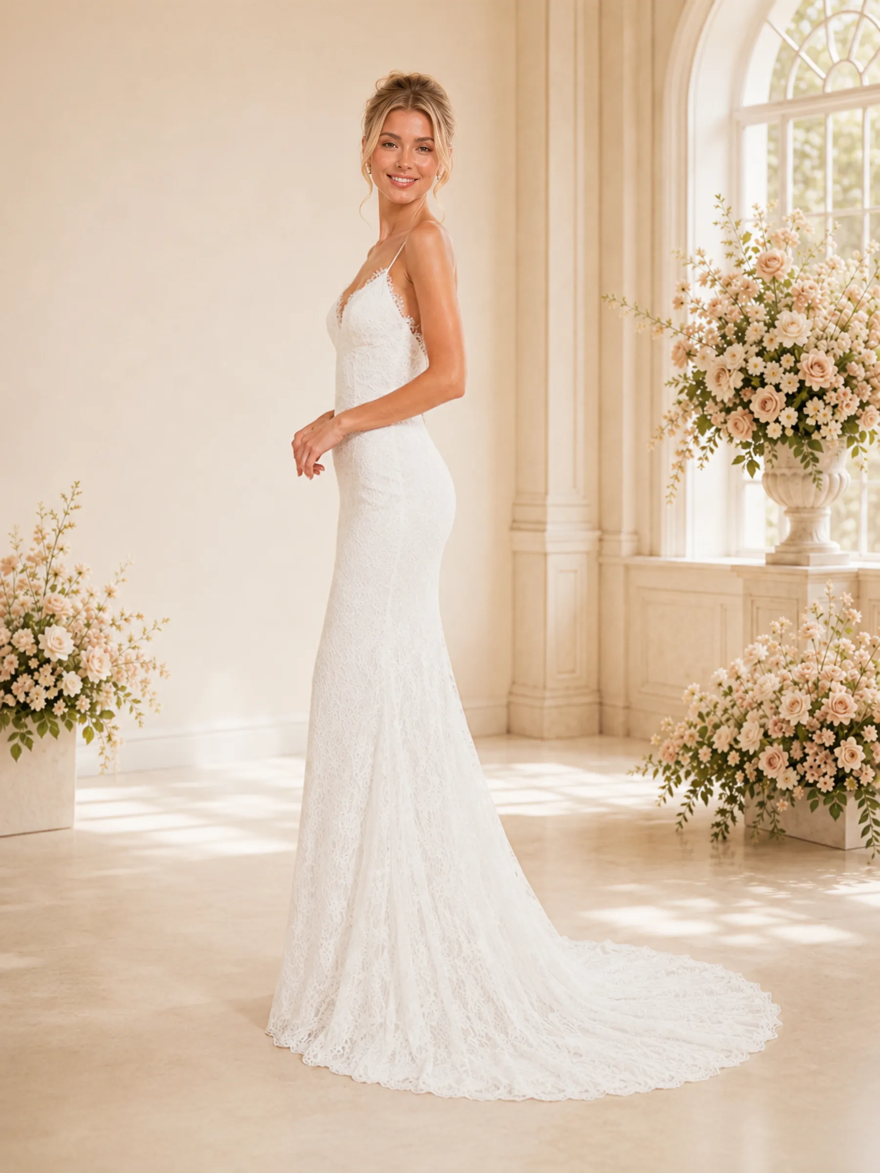 ChicSew Romantic Spaghetti Straps V-Neck Lace Mermaid Wedding Dresses With Train sold by ChicSew product image thumbnail 3
