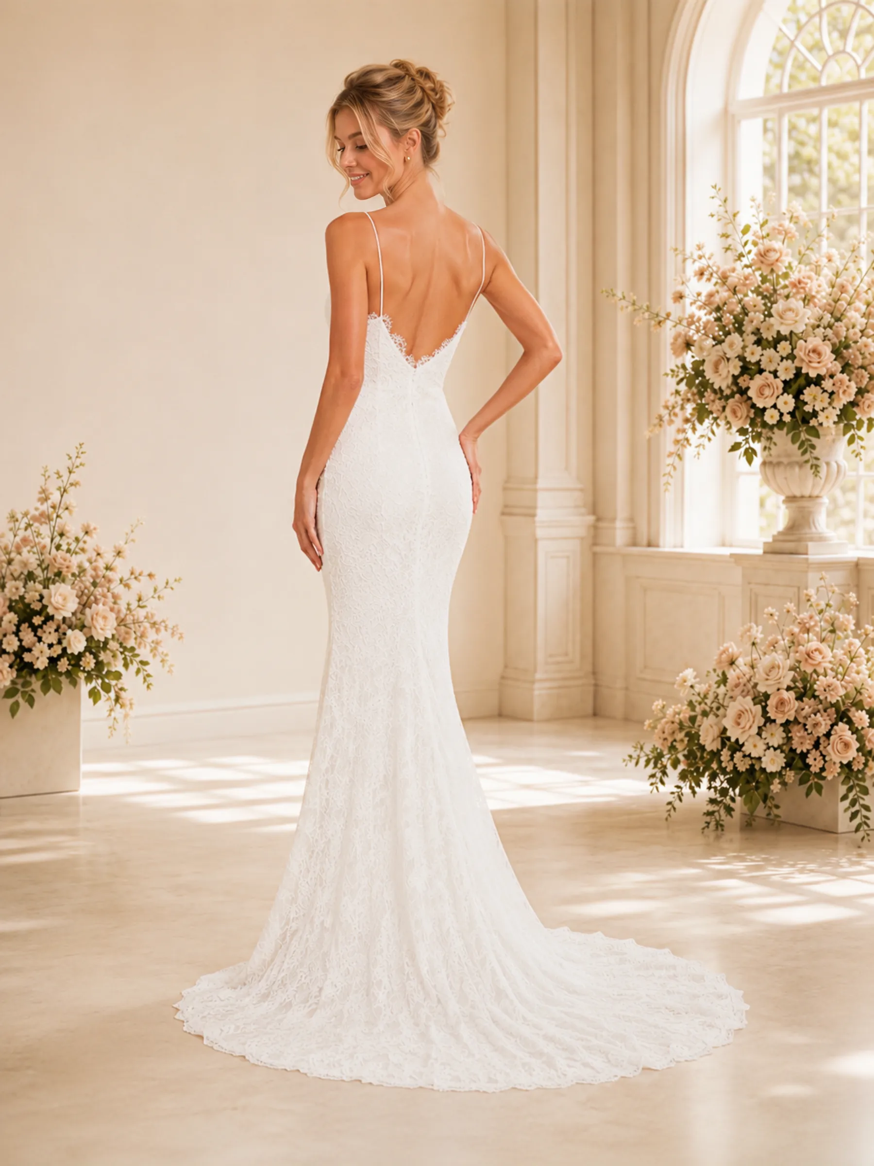 ChicSew Romantic Spaghetti Straps V-Neck Lace Mermaid Wedding Dresses With Train sold by ChicSew product image thumbnail 4