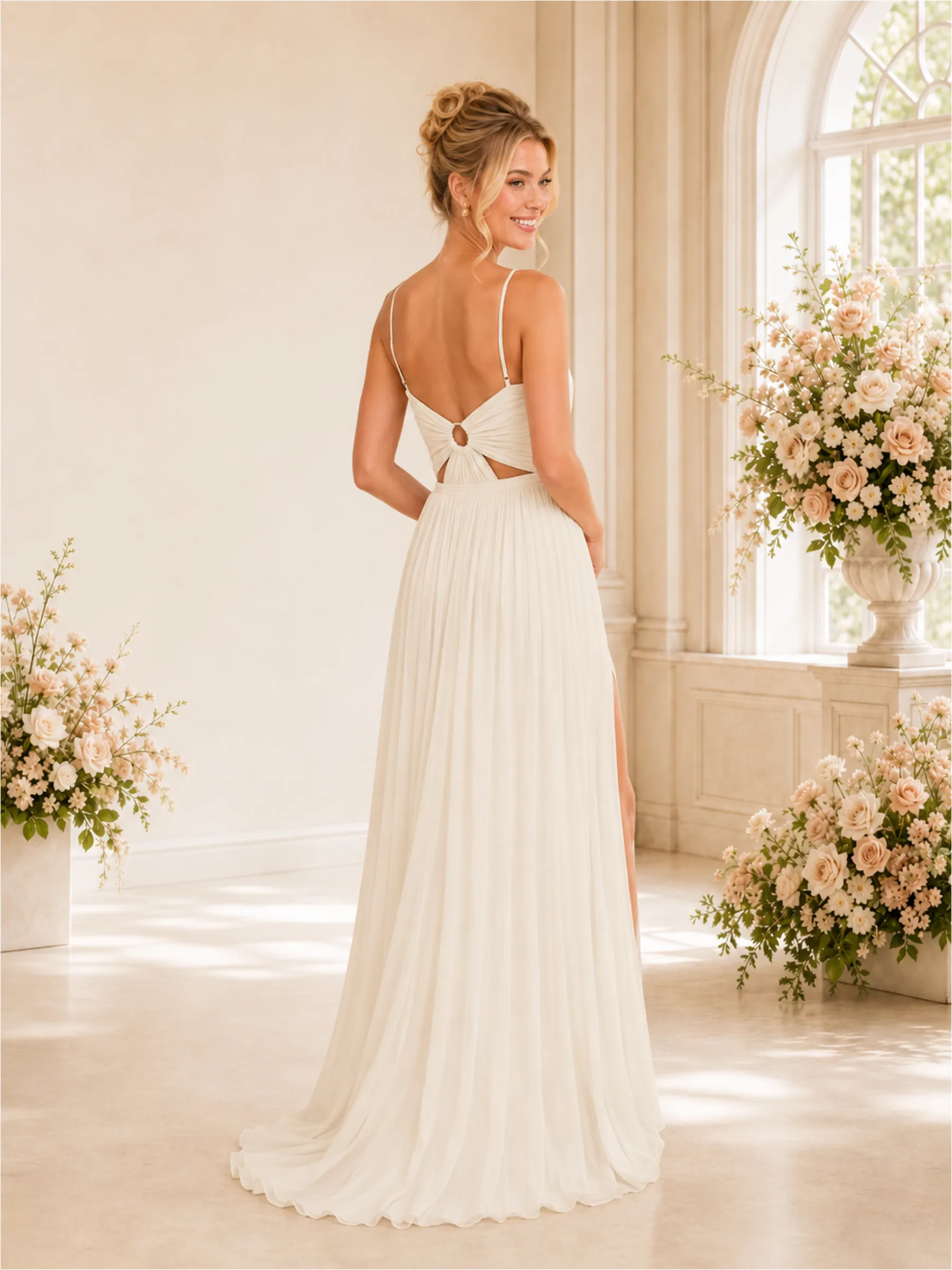 ChicSew Elegant Spaghetti Straps Lace Tulle A-Line Side Slit Floor-Length Wedding Dresses sold by ChicSew product image thumbnail 4