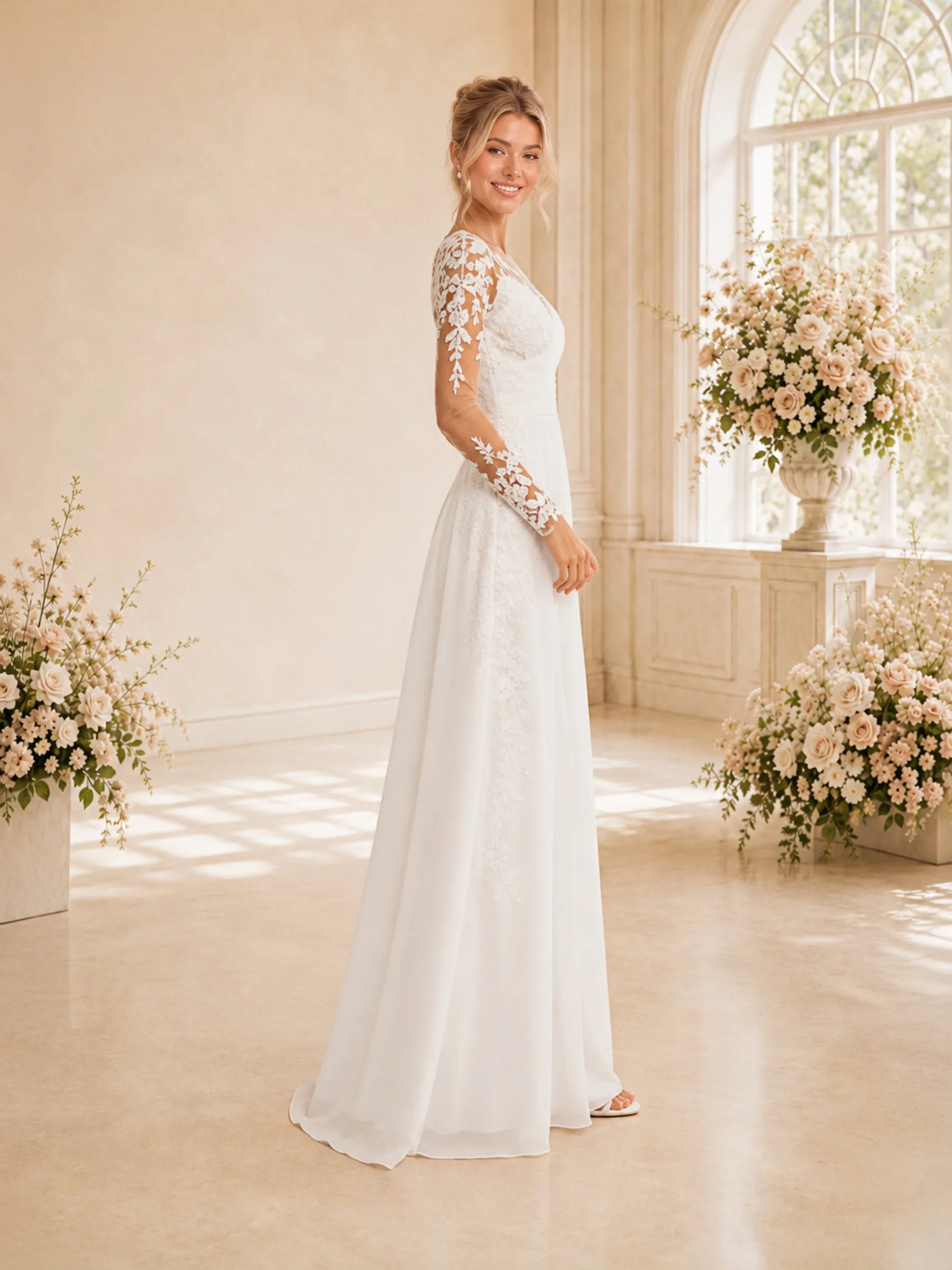 ChicSew Elegant Illusion Long Sleeves Lace Chiffon Long Wedding Jumpsuit sold by ChicSew product image thumbnail 3