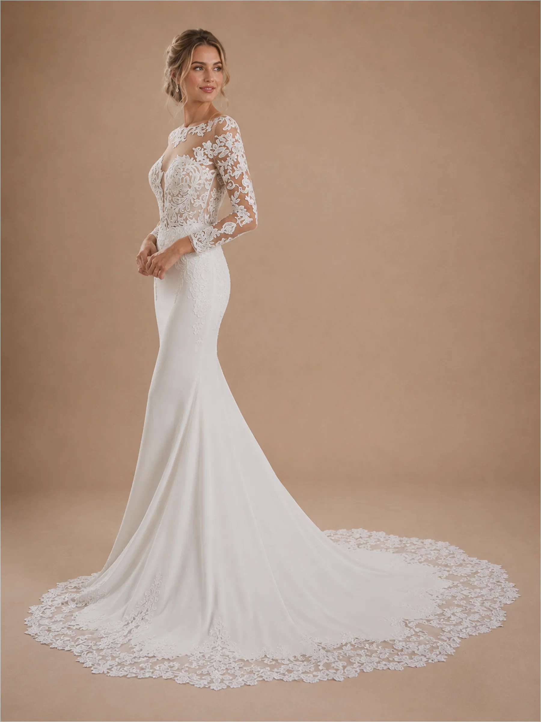 ChicSew Lace Illusion Long Sleeves Mermaid Floor-Length Wedding Dresses With Train sold by ChicSew product image thumbnail 4