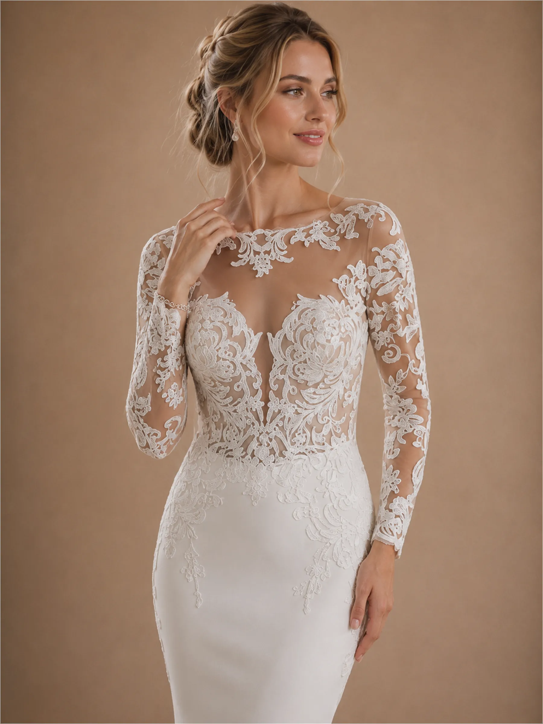 ChicSew Lace Illusion Long Sleeves Mermaid Floor-Length Wedding Dresses With Train sold by ChicSew product image thumbnail 2