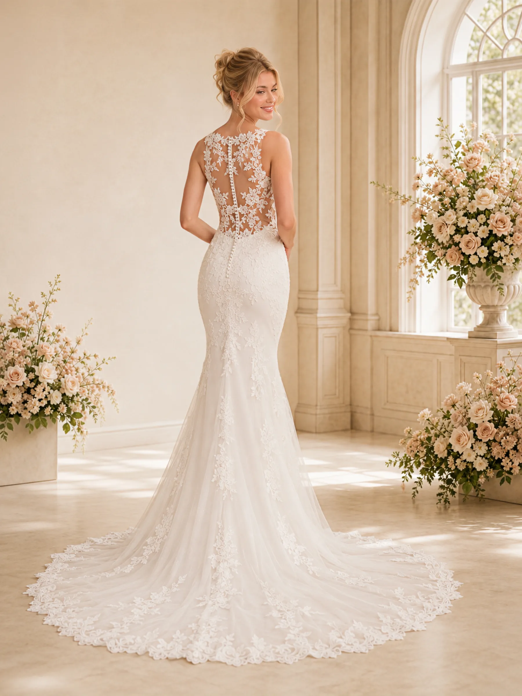ChicSew Romantic Sleeveless Lace Mermaid Floor-Length Wedding Dresses With Train sold by ChicSew product image thumbnail 4