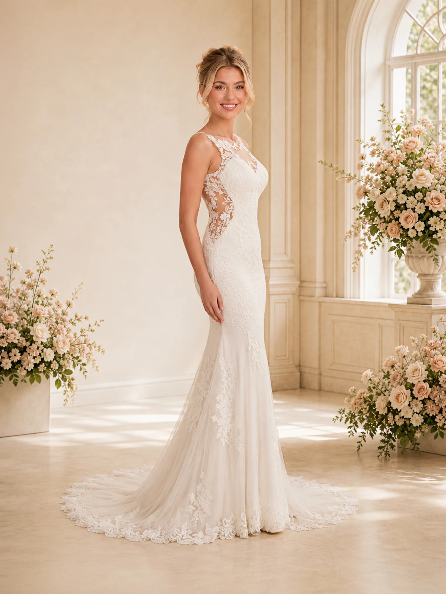 ChicSew Romantic Sleeveless Lace Mermaid Floor-Length Wedding Dresses With Train sold by ChicSew product image thumbnail 3