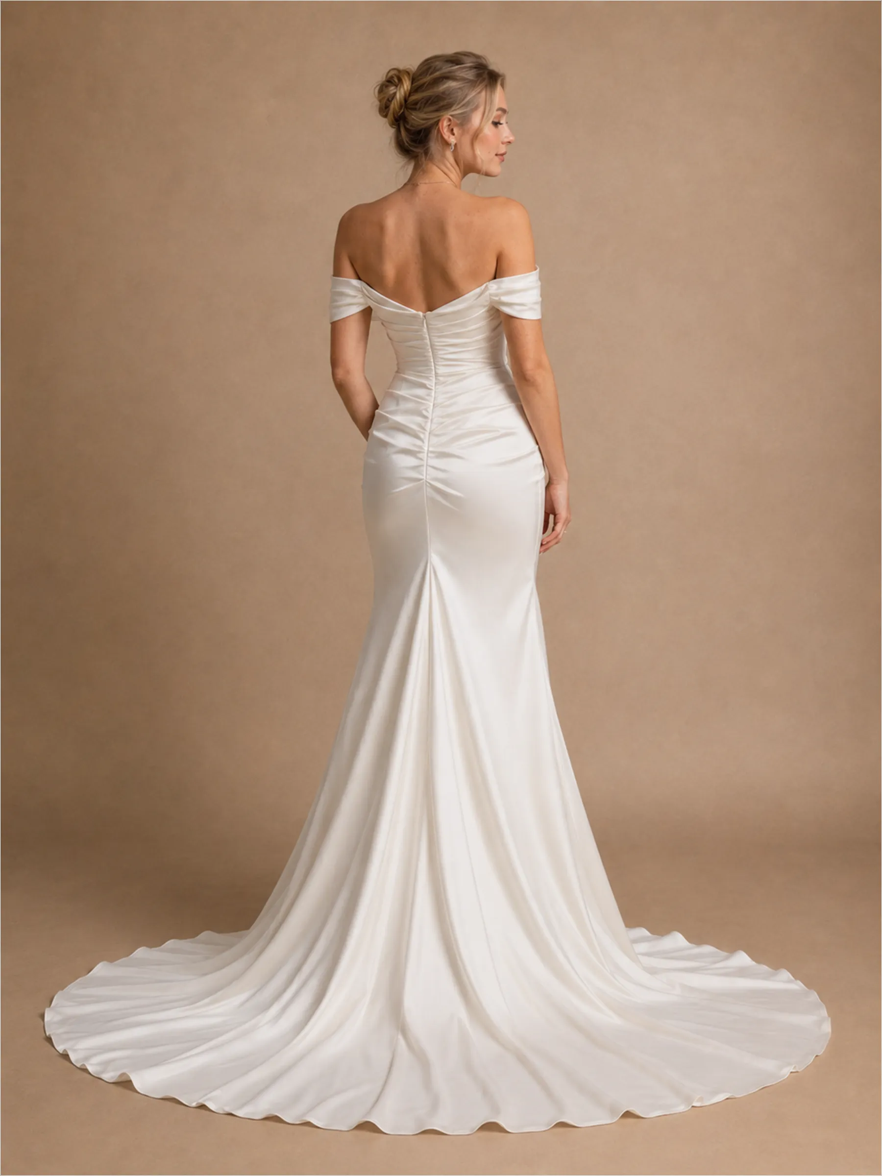 ChicSew Sexy Off The Shoulder Mermaid Side Slit Ruched Satin Long Wedding Dresses sold by ChicSew product image thumbnail 3