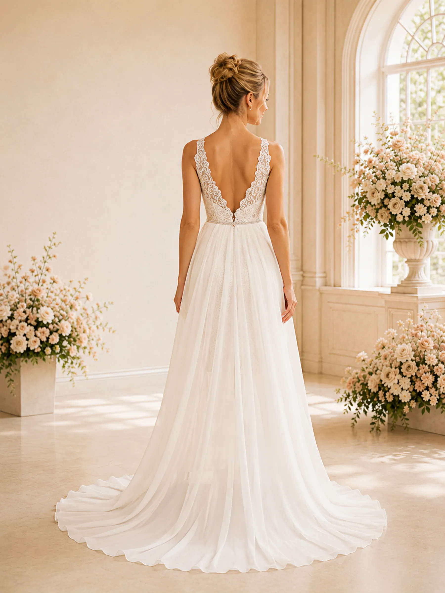 ChicSew Unique Lace Open Back Sheath Mini Wedding Dresses With Tulle Overskirt sold by ChicSew product image thumbnail 4