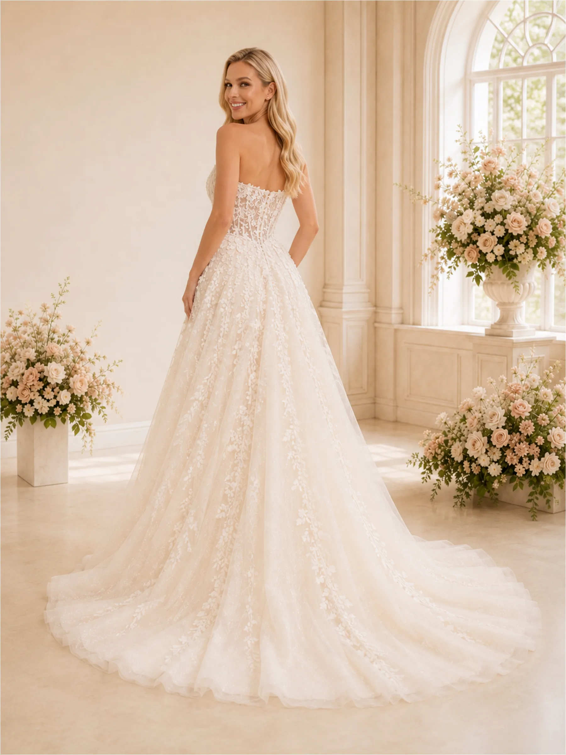 ChicSew Unique Sweetheart A-Line Sleeveless Lace Tulle Side Slit Long Wedding Dresses sold by ChicSew product image thumbnail 4