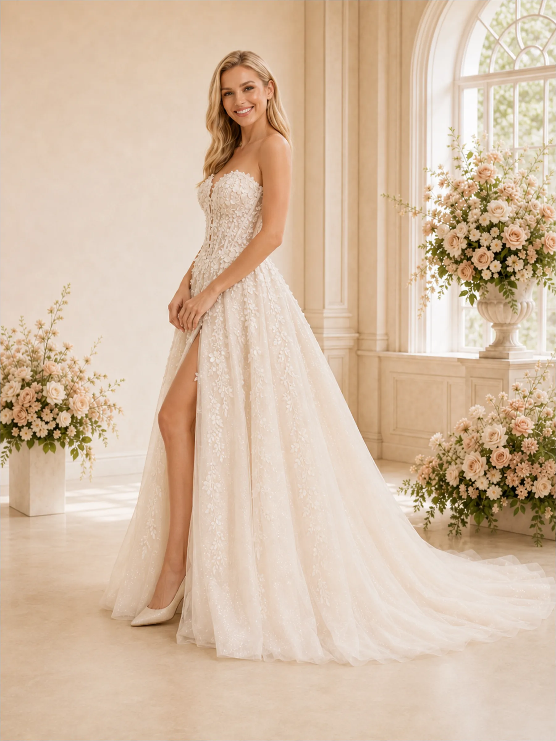 ChicSew Unique Sweetheart A-Line Sleeveless Lace Tulle Side Slit Long Wedding Dresses sold by ChicSew product image thumbnail 3