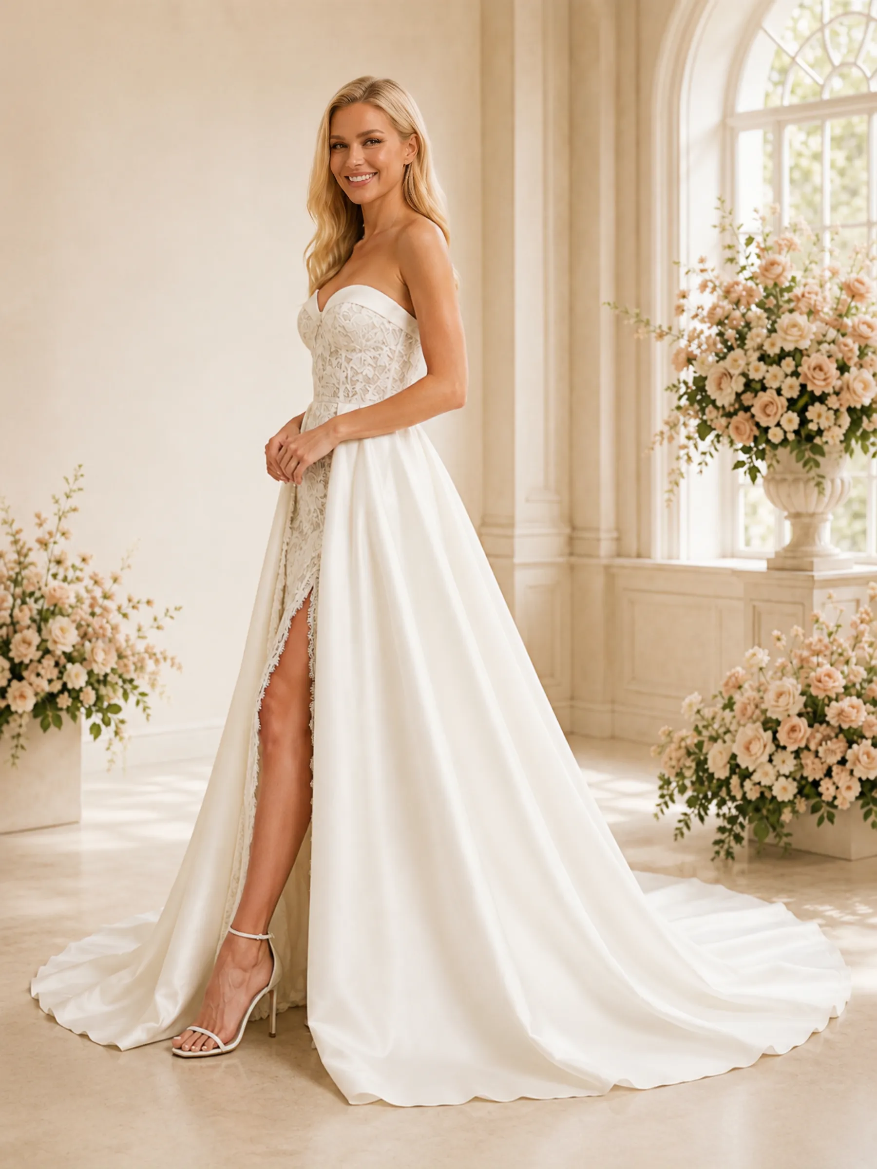 ChicSew Unique Sweetheart Boning Mermaid Lace Applique Side Slit Floor-Length Wedding Dress With Satin Overskirt sold by ChicSew product image thumbnail 3