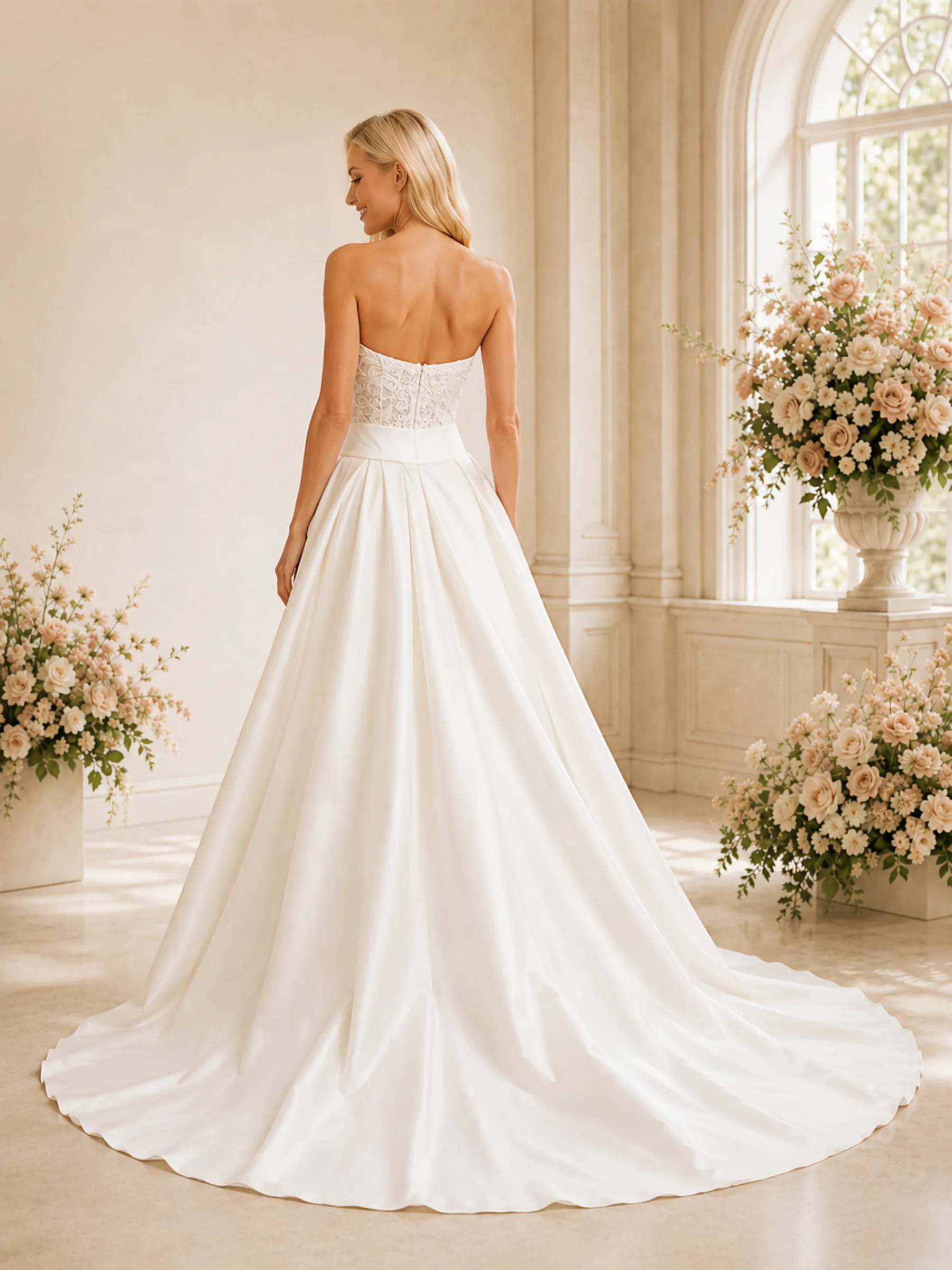 ChicSew Unique Sweetheart Boning Mermaid Lace Applique Side Slit Floor-Length Wedding Dress With Satin Overskirt sold by ChicSew product image thumbnail 4