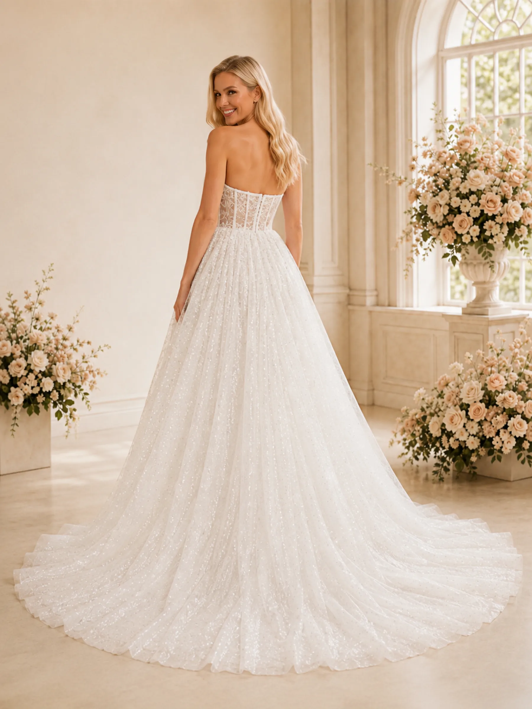 ChicSew Timeless Sweetheart A-Line Lace Tulle Boning Side Slit Floor-Length Wedding Dresses sold by ChicSew product image thumbnail 4