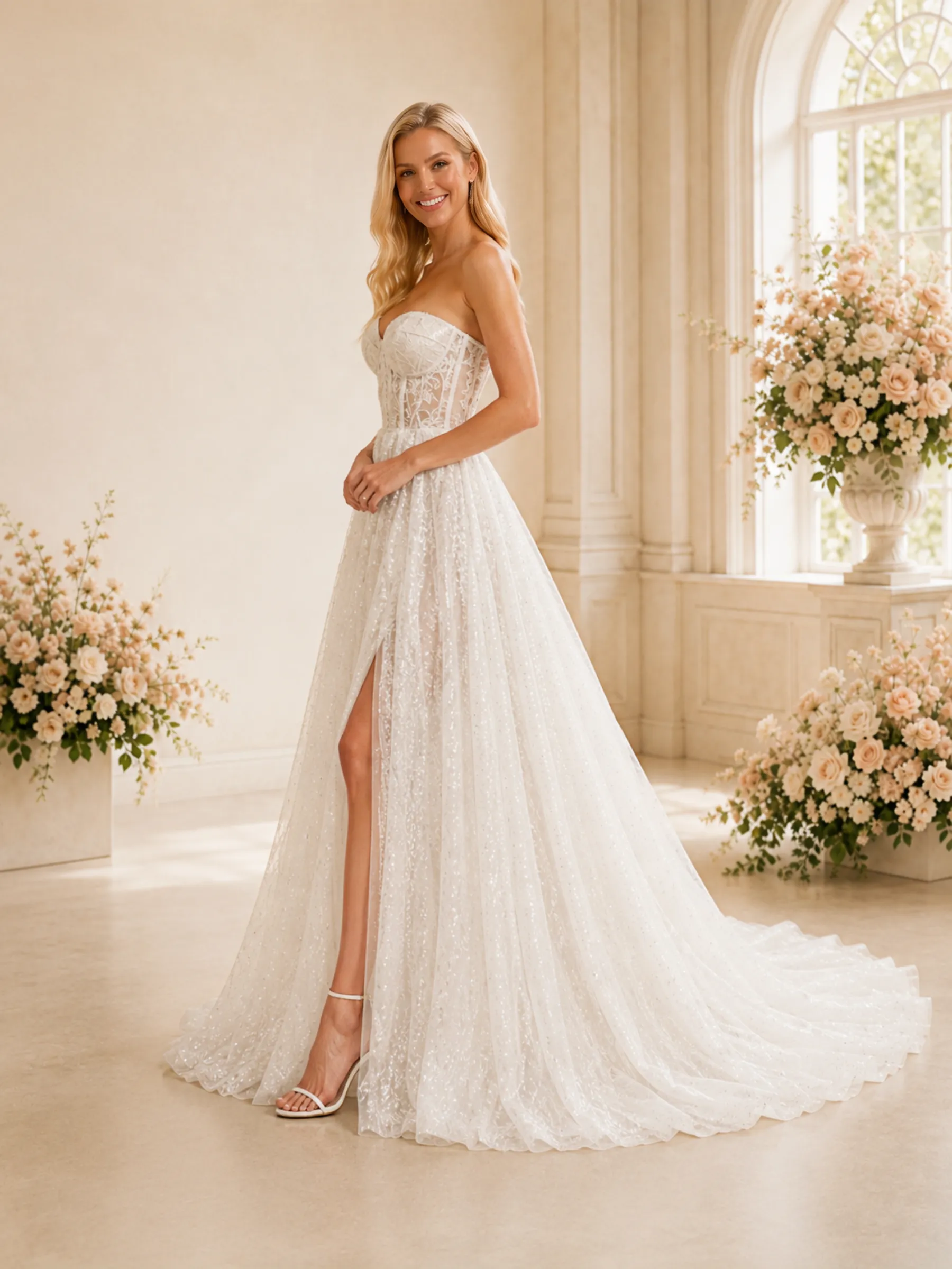 ChicSew Timeless Sweetheart A-Line Lace Tulle Boning Side Slit Floor-Length Wedding Dresses sold by ChicSew product image thumbnail 3