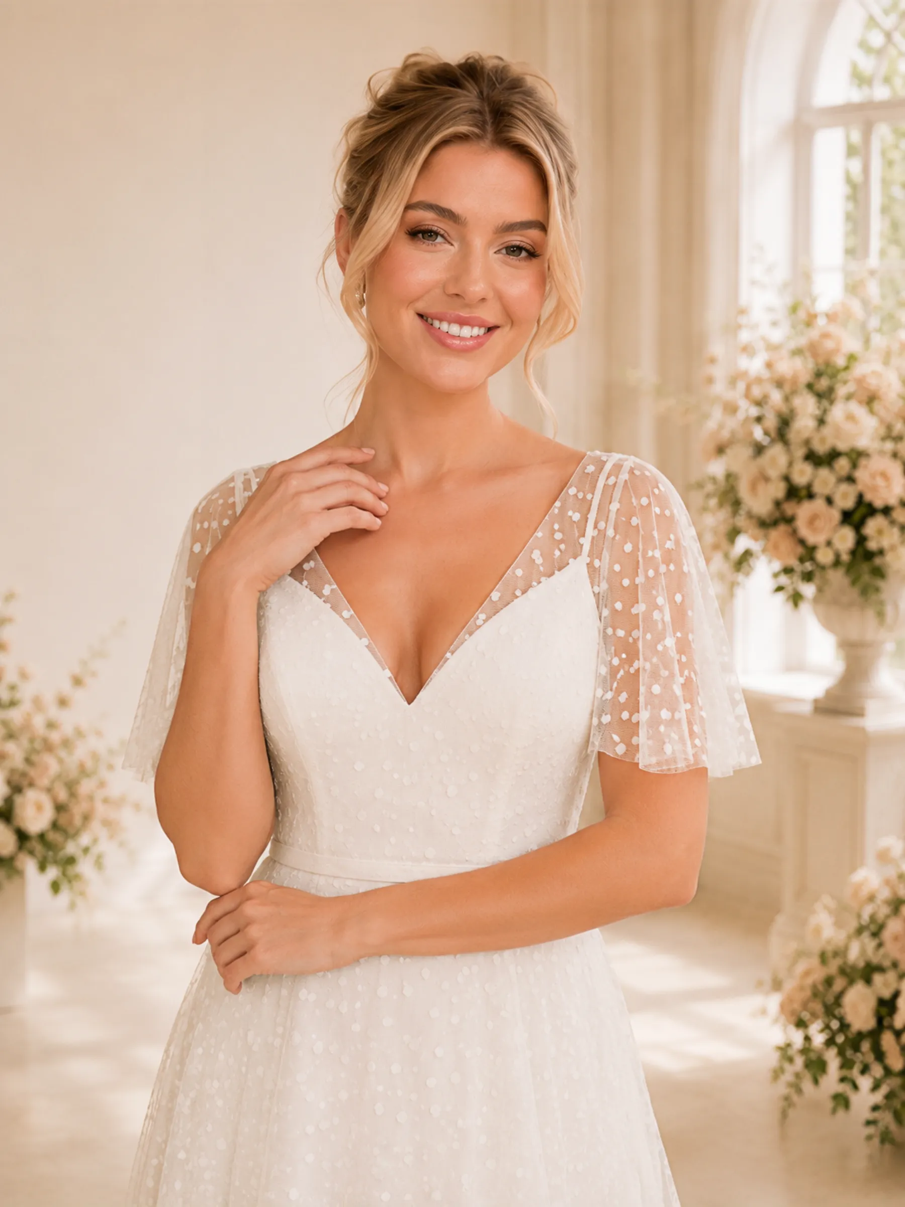 ChicSew Fancy V-Neck A-Line Lace Flutter Sleeves Maxi Long Wedding Dresses sold by ChicSew product image thumbnail 2