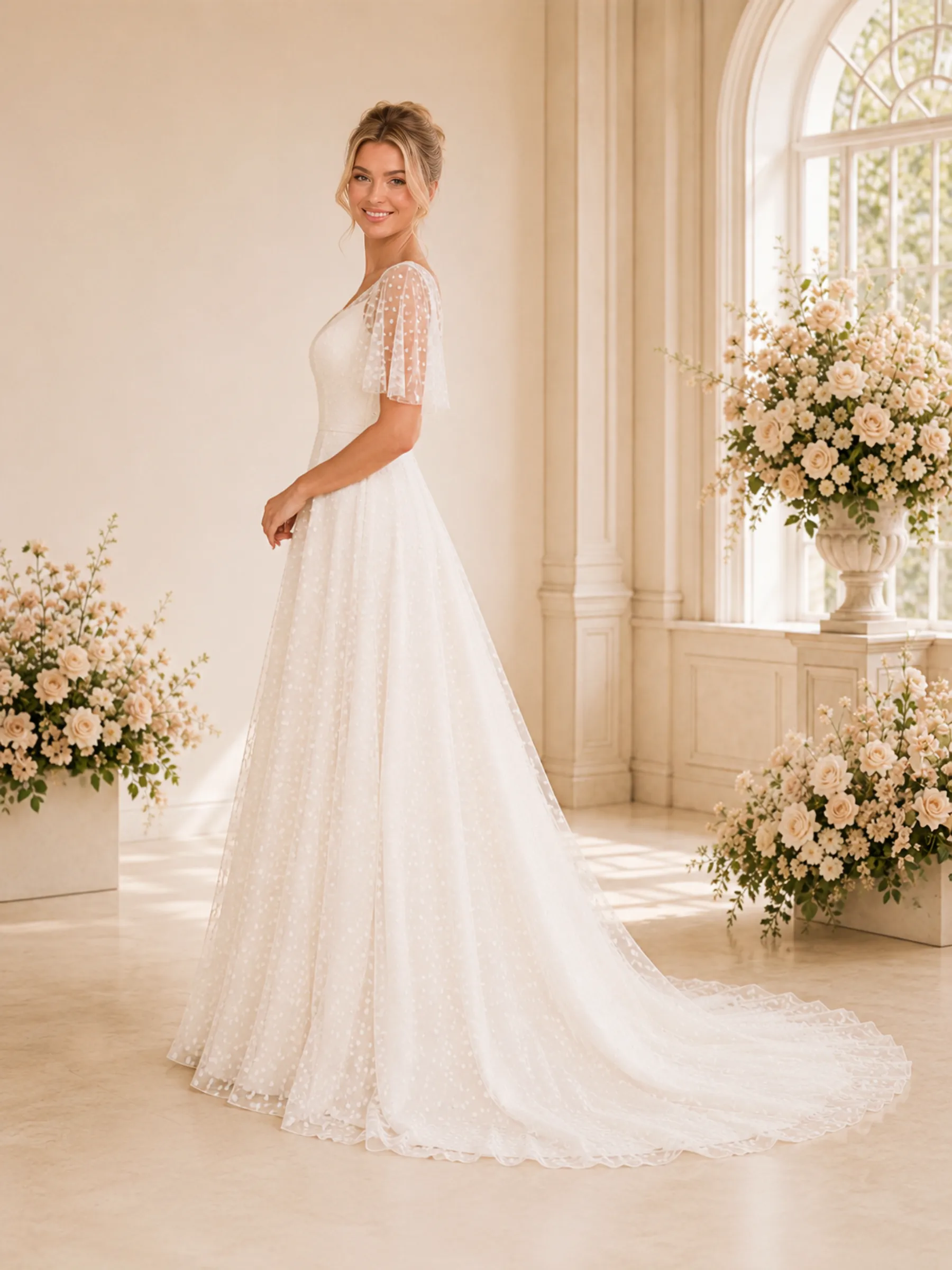 ChicSew Fancy V-Neck A-Line Lace Flutter Sleeves Maxi Long Wedding Dresses sold by ChicSew product image thumbnail 3