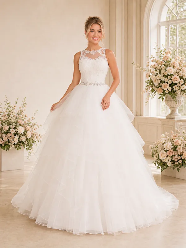 ChicSew Classy Illusion A-Line Lace Sleeveless Floor-Length Wedding Dresses With Button made by ChicSew