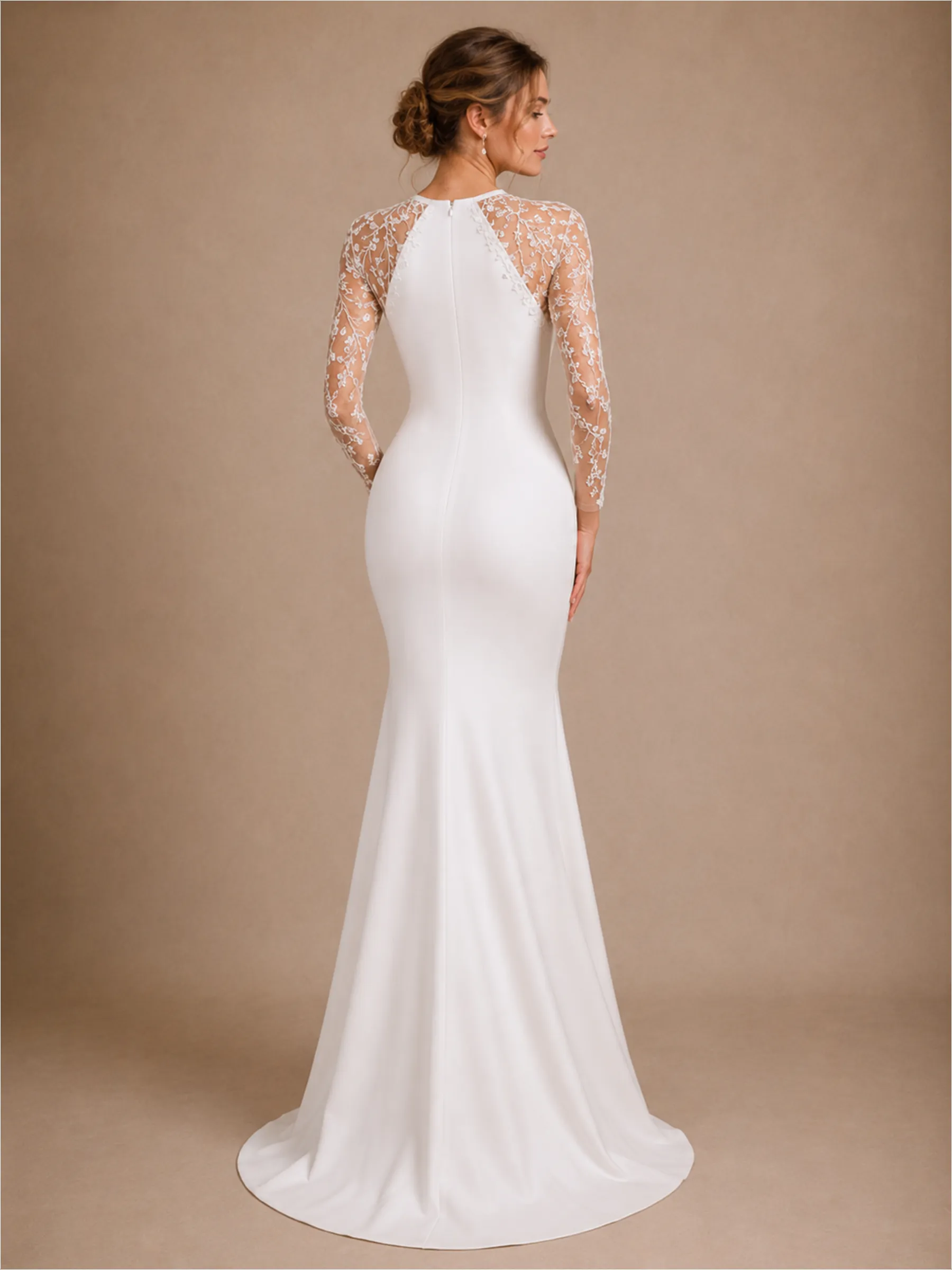ChicSew Modern Long Lace Sleeves Satin Mermaid Floor-Length Wedding Dresses sold by ChicSew product image thumbnail 3