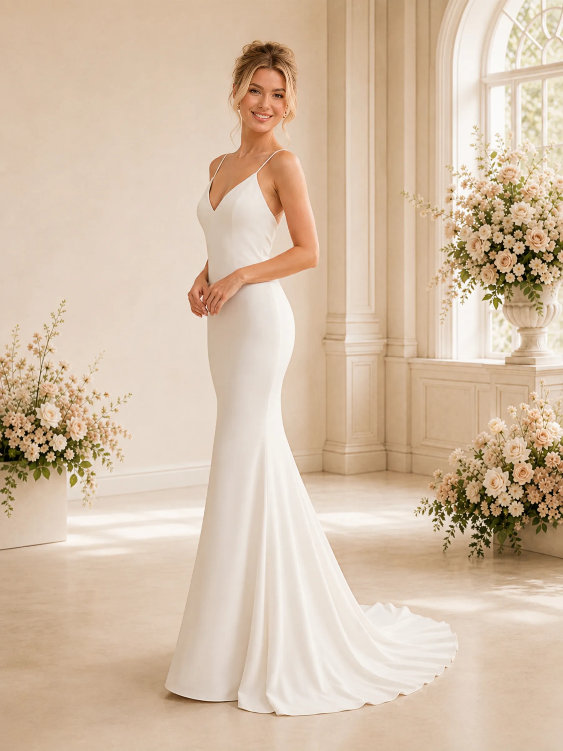 ChicSew Sexy Spaghetti Straps Satin Mermaid Floor-Length Wedding Dress With Button sold by ChicSew product image thumbnail 3