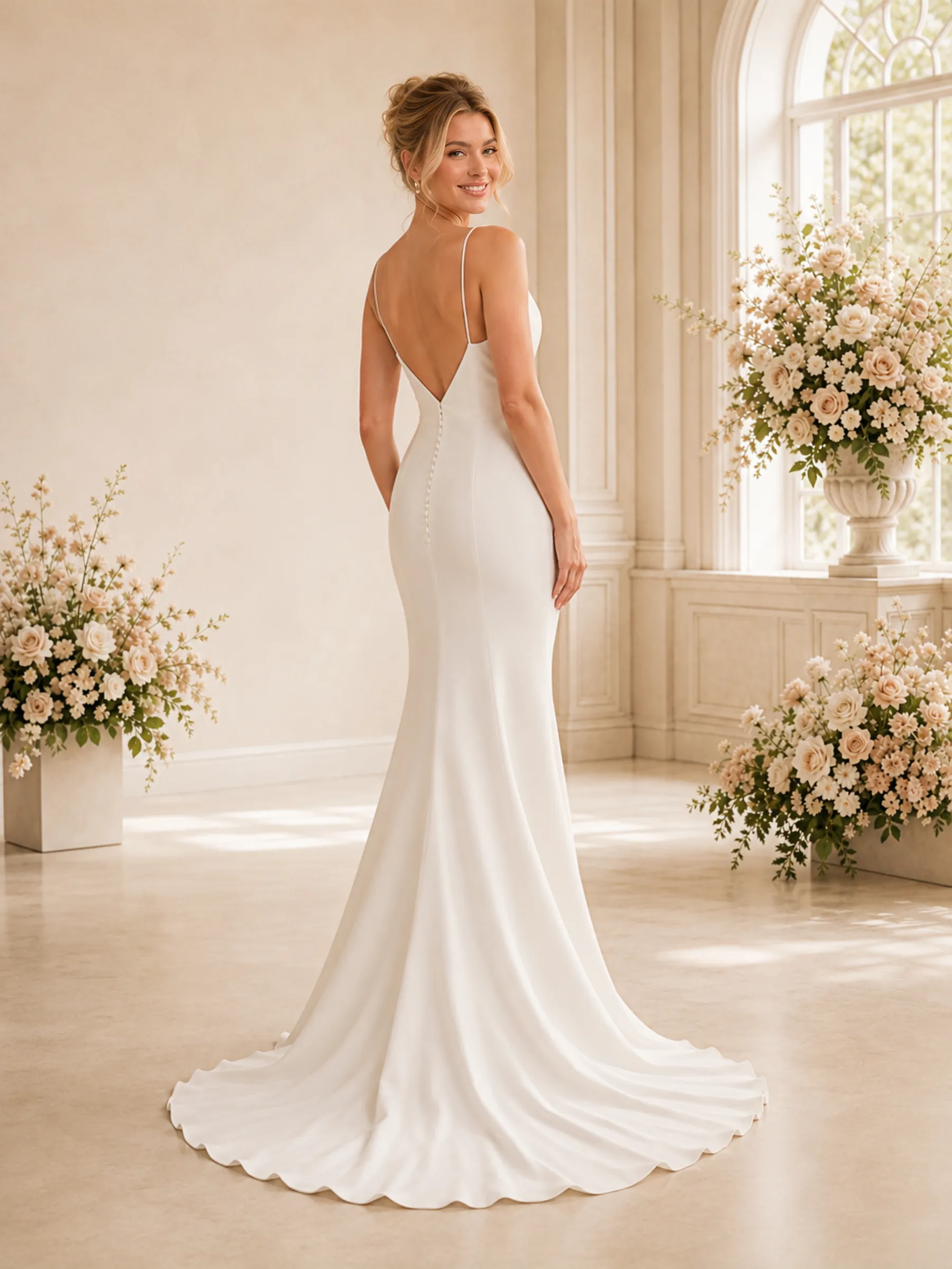 ChicSew Sexy Spaghetti Straps Satin Mermaid Floor-Length Wedding Dress With Button sold by ChicSew product image thumbnail 4