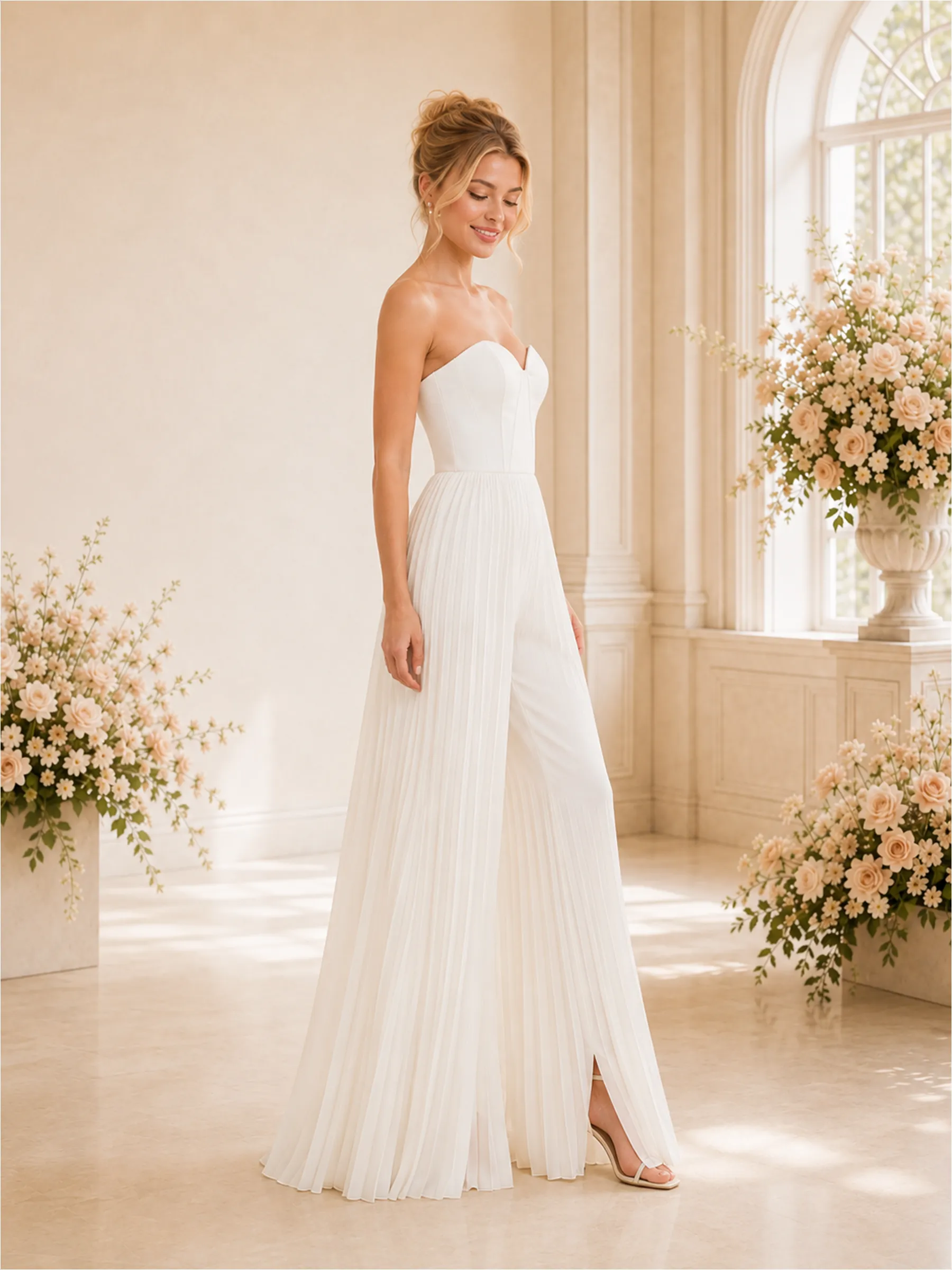 ChicSew Elegant Sweetheart Chiffon Pleated Floor-Length Wedding Jumpsuit sold by ChicSew product image thumbnail 3