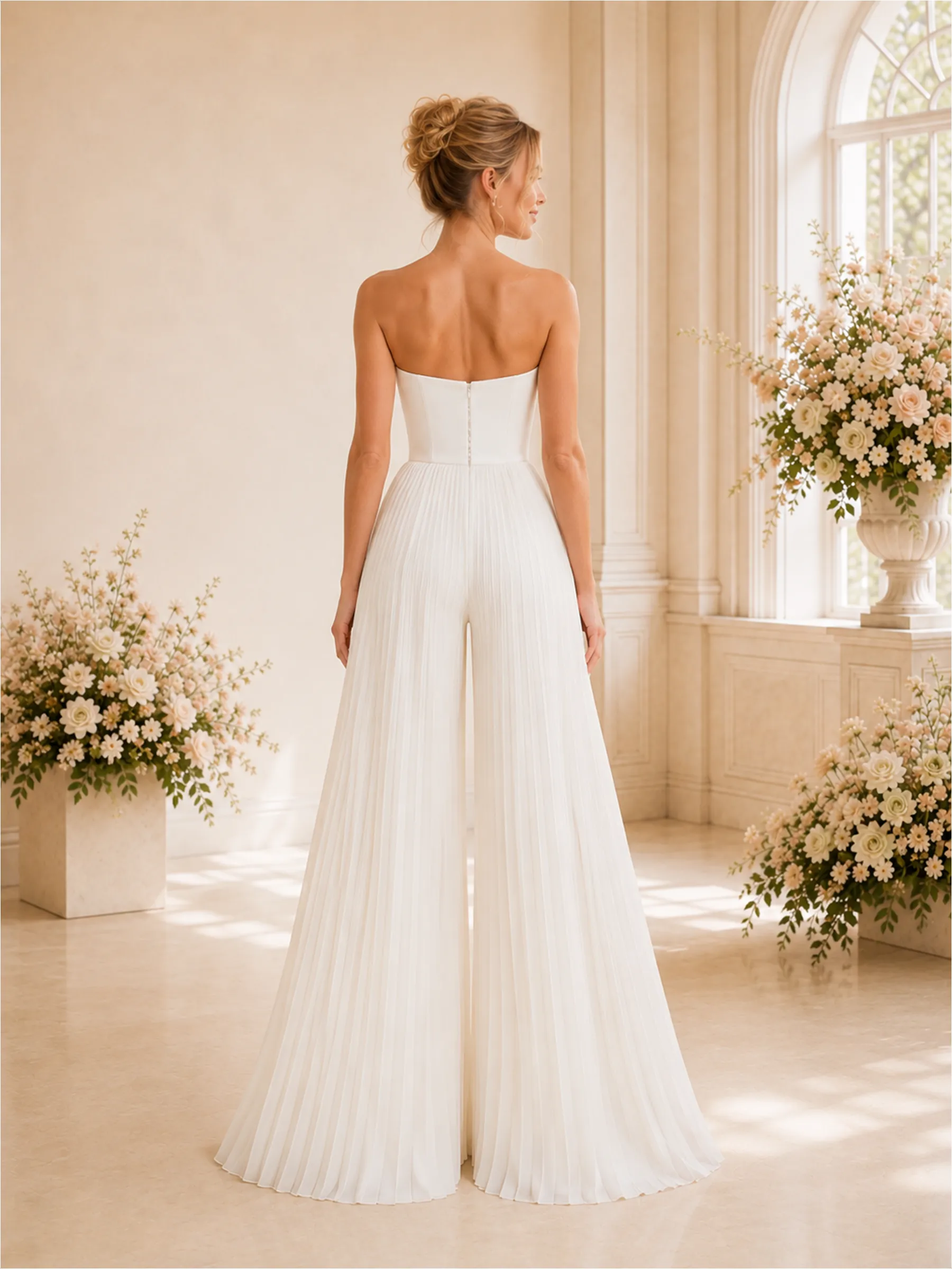 ChicSew Elegant Sweetheart Chiffon Pleated Floor-Length Wedding Jumpsuit sold by ChicSew product image thumbnail 4