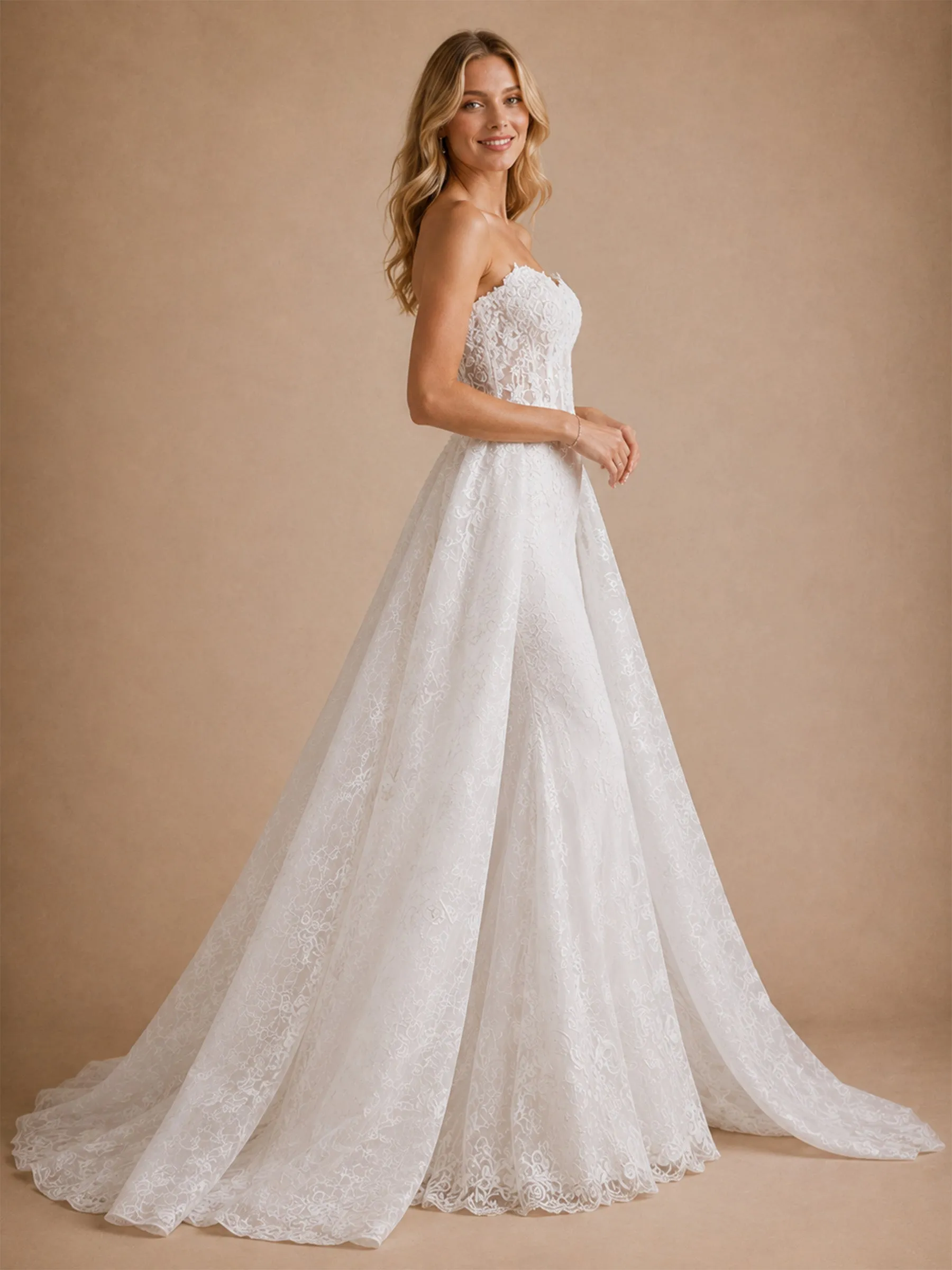 ChicSew Fancy Strapless Mermaid Lace Tulle Sleeveless Floor-Length Wedding Dresses With Overskirt sold by ChicSew product image thumbnail 3
