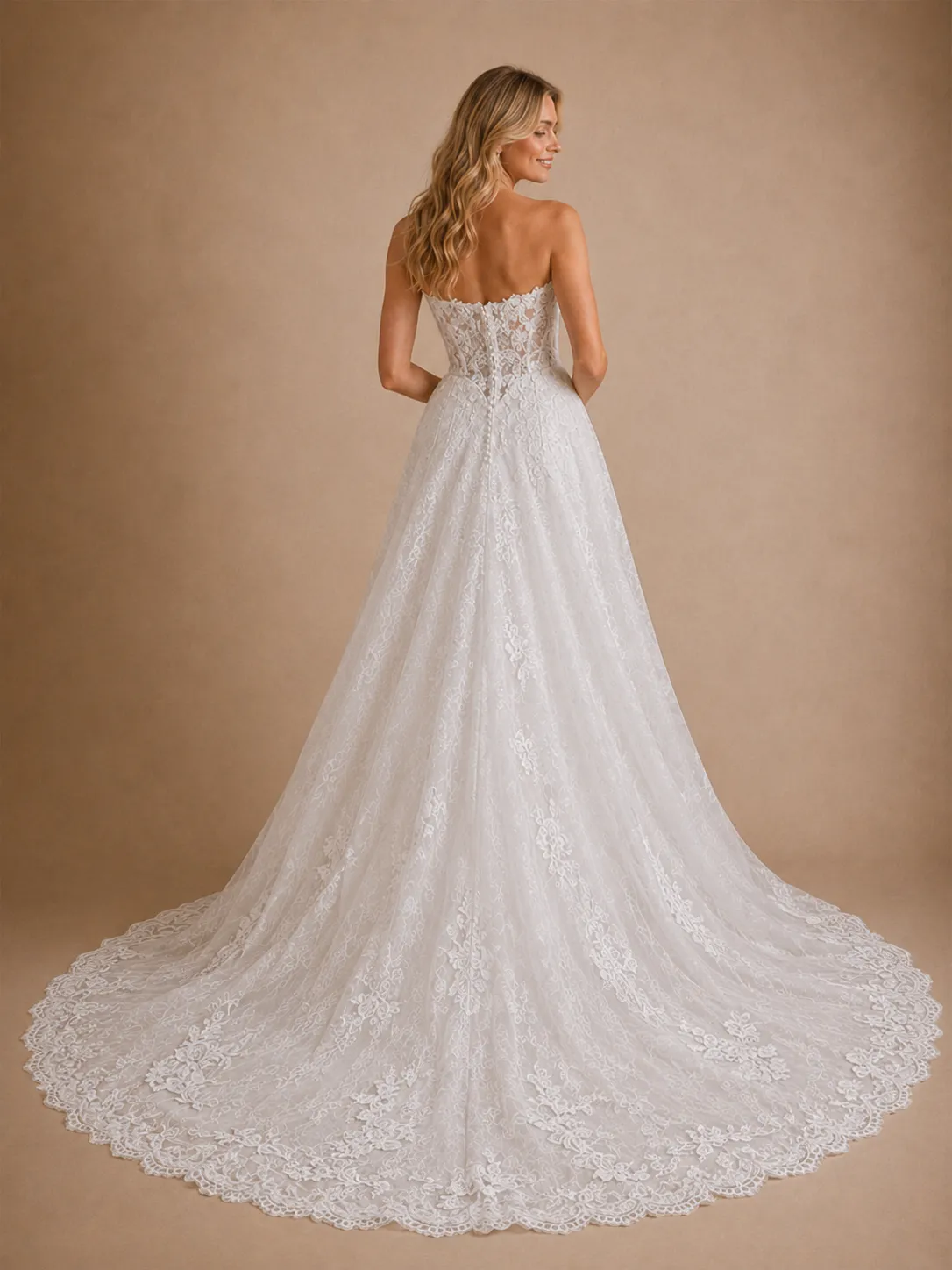 ChicSew Fancy Strapless Mermaid Lace Tulle Sleeveless Floor-Length Wedding Dresses With Overskirt sold by ChicSew product image thumbnail 4