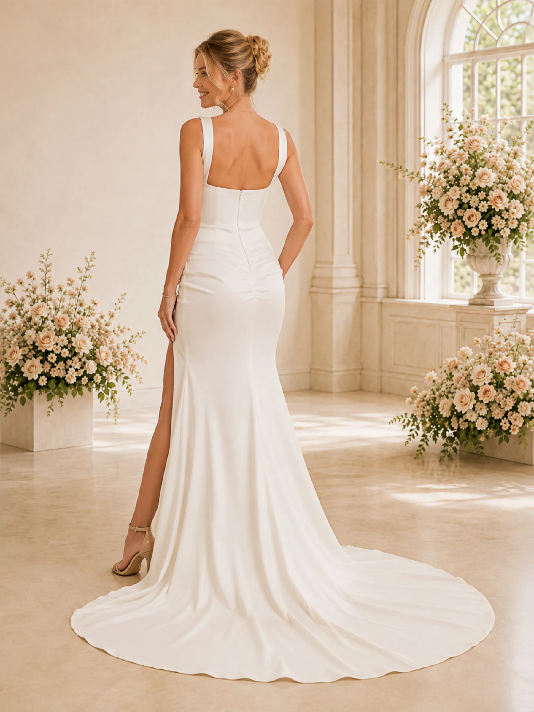 ChicSew Morden Spaghetti Straps Satin Side Slit Mermaid Floor-Length Wedding Dress sold by ChicSew product image thumbnail 3