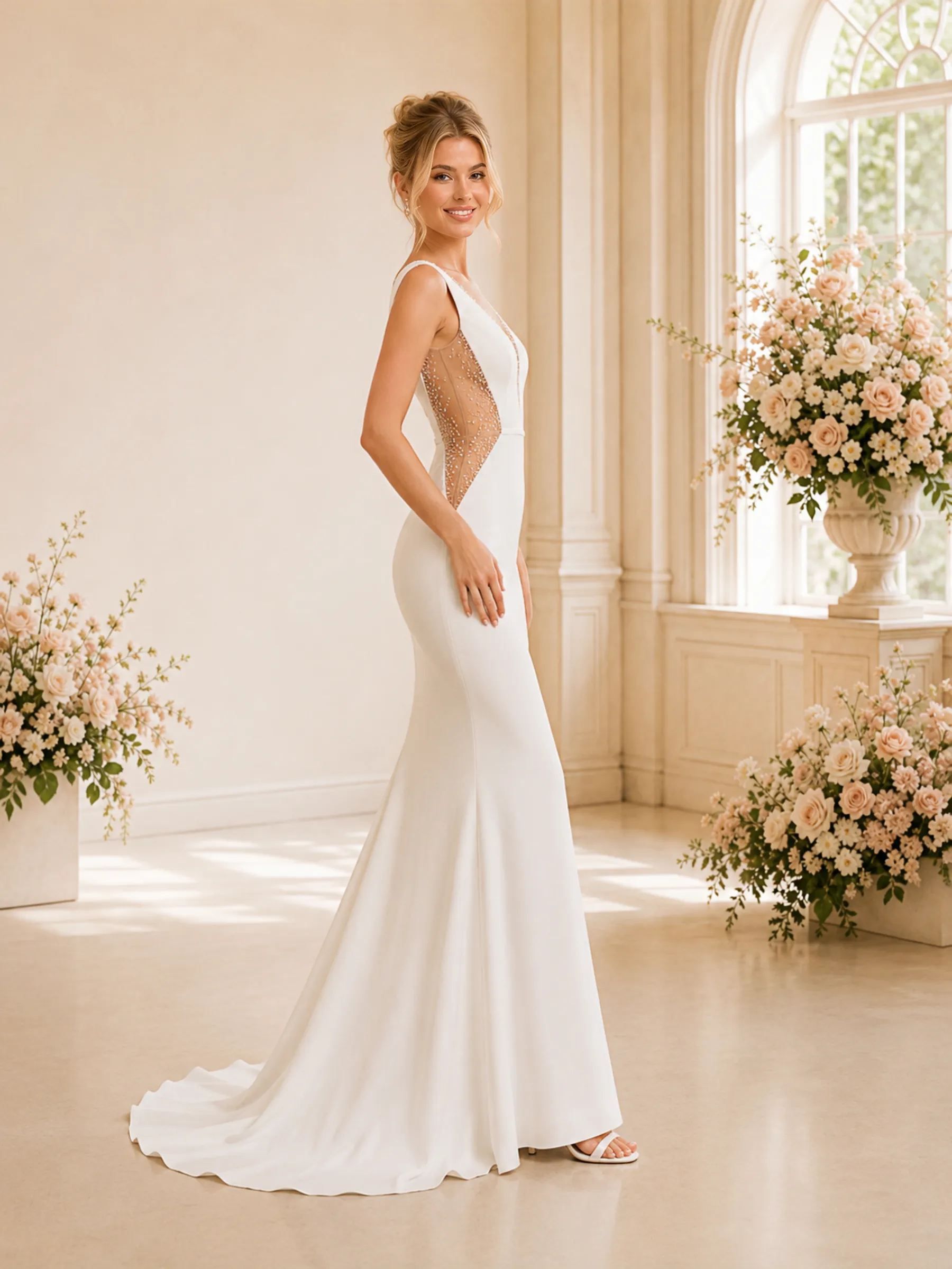 ChicSew Sexy V-Neck Sleeveless Mermaid Crepe Beading Floor-Length Wedding Dresses sold by ChicSew product image thumbnail 3
