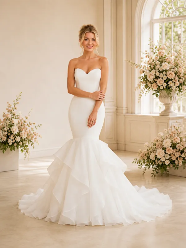 ChicSew Classic Sweetheart Sleeveless Mermaid Crepe Floor-Length Wedding Dresses made by ChicSew