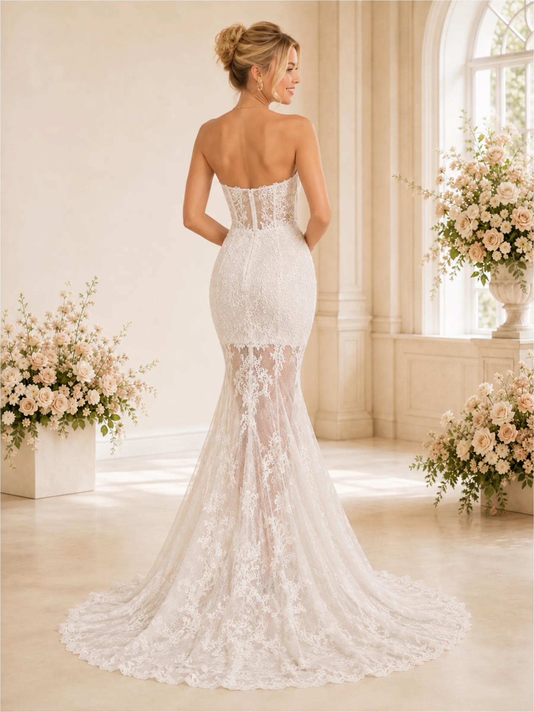 ChicSew Fancy Mermaid Lace Tulle Sweetheart Sleeveless Floor-Length Wedding Dresses Online sold by ChicSew product image thumbnail 4