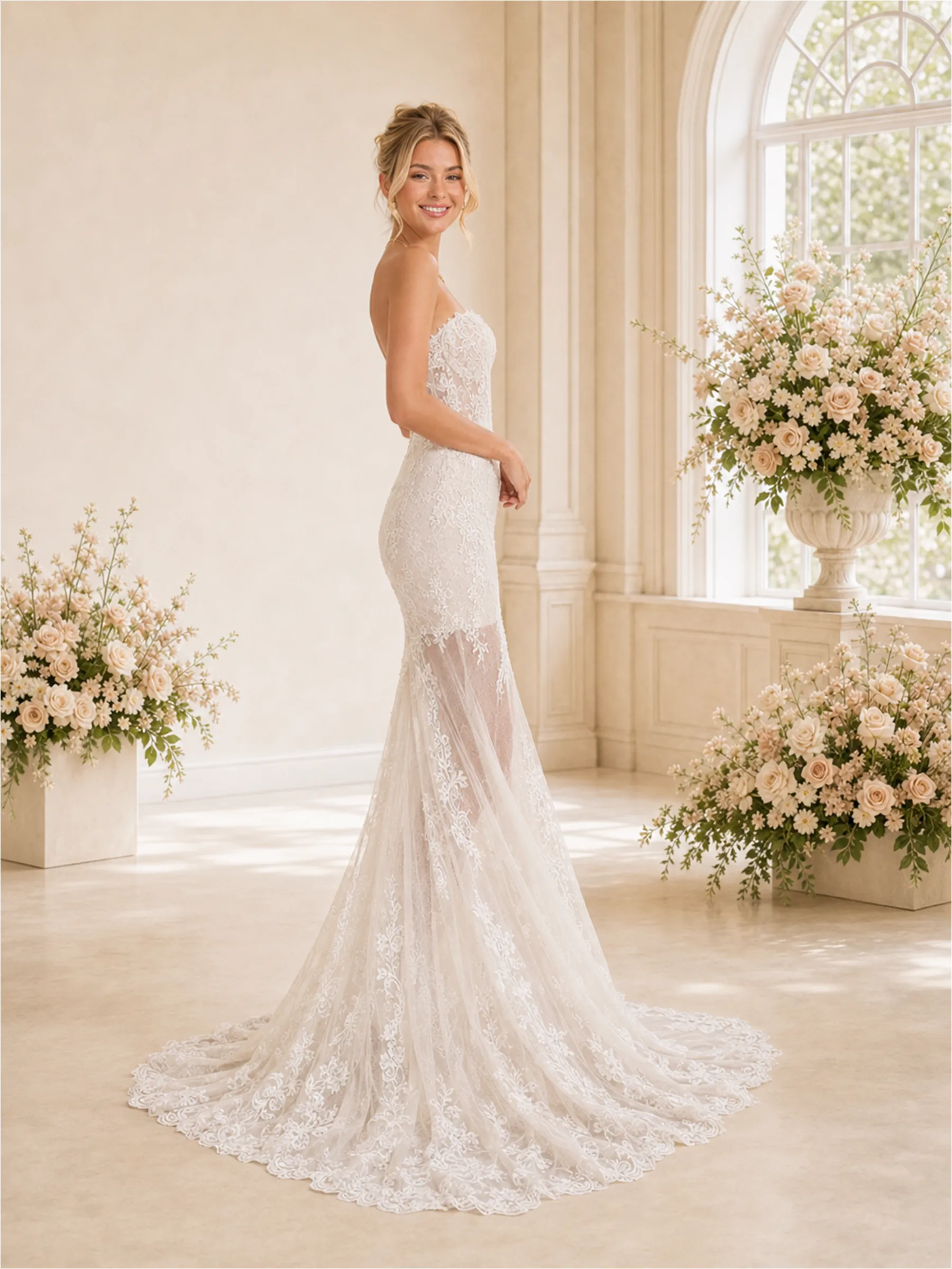 ChicSew Fancy Mermaid Lace Tulle Sweetheart Sleeveless Floor-Length Wedding Dresses Online sold by ChicSew product image thumbnail 3