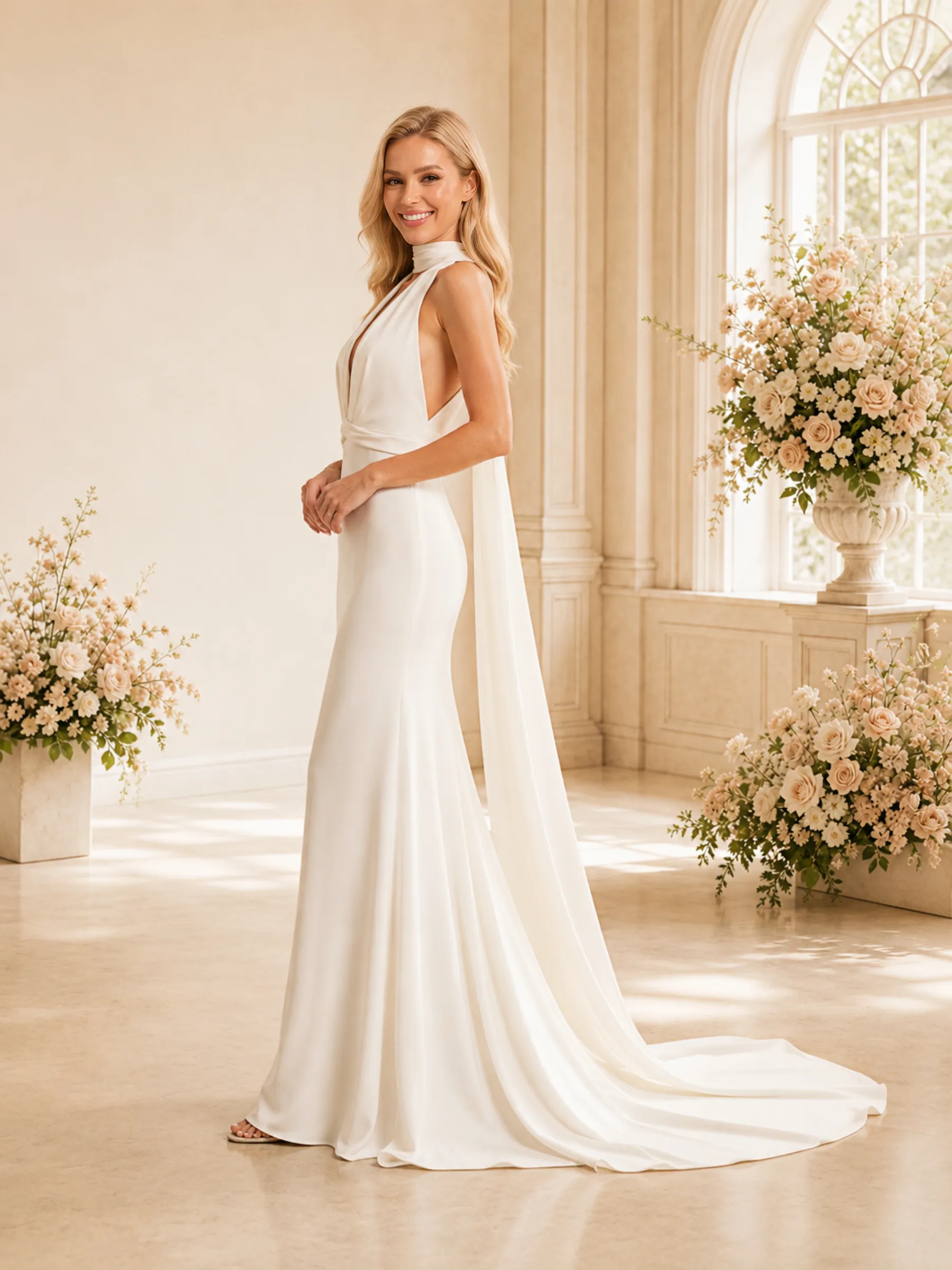 ChicSew Unique Halter Sleeveless Crepe Mermaid Maxi Long Wedding Dresses sold by ChicSew product image thumbnail 3