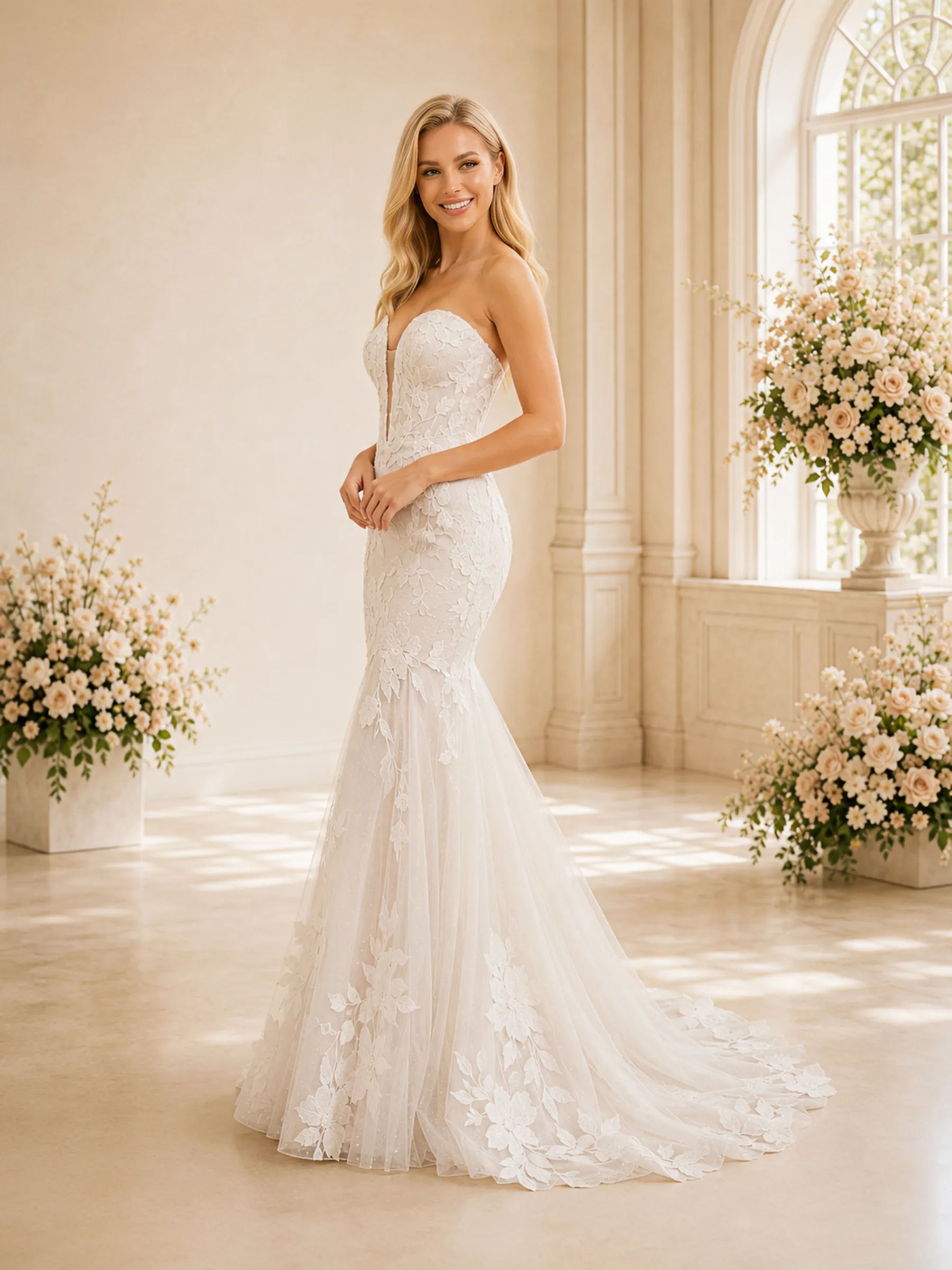 ChicSew Morden Sweetheart Strapless Lace Tulle Mermaid Maxi Wedding Dresses sold by ChicSew product image thumbnail 3