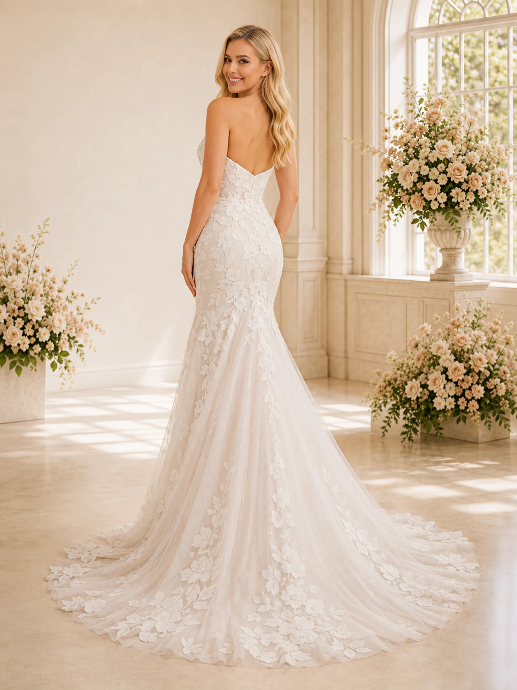 ChicSew Morden Sweetheart Strapless Lace Tulle Mermaid Maxi Wedding Dresses sold by ChicSew product image thumbnail 4