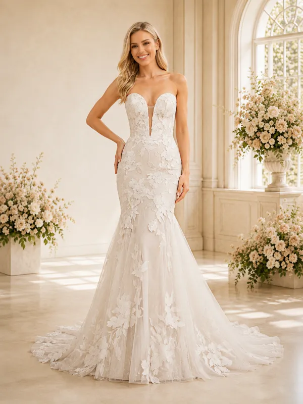 ChicSew Morden Sweetheart Strapless Lace Tulle Mermaid Maxi Wedding Dresses made by ChicSew