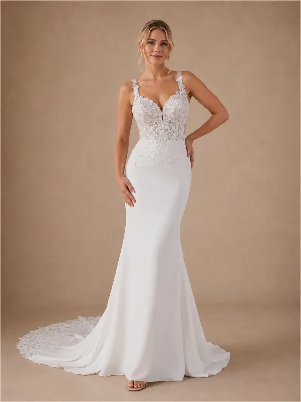 ChicSew Unique V-Neck Spaghetti Straps Lace Chiffon Mermaid Floor-Length Wedding Dress made by ChicSew